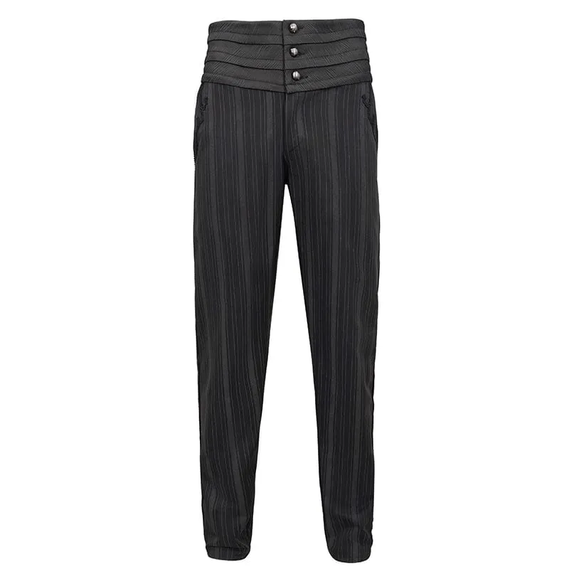 Men's Gothic Ribbed High-waisted Pants Black