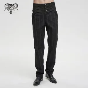 Men's Gothic Ribbed High-waisted Pants Black