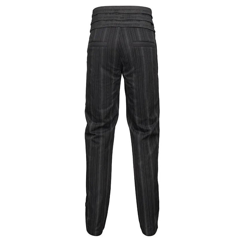 Men's Gothic Ribbed High-waisted Pants Black