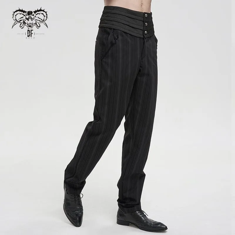 Men's Gothic Ribbed High-waisted Pants Black