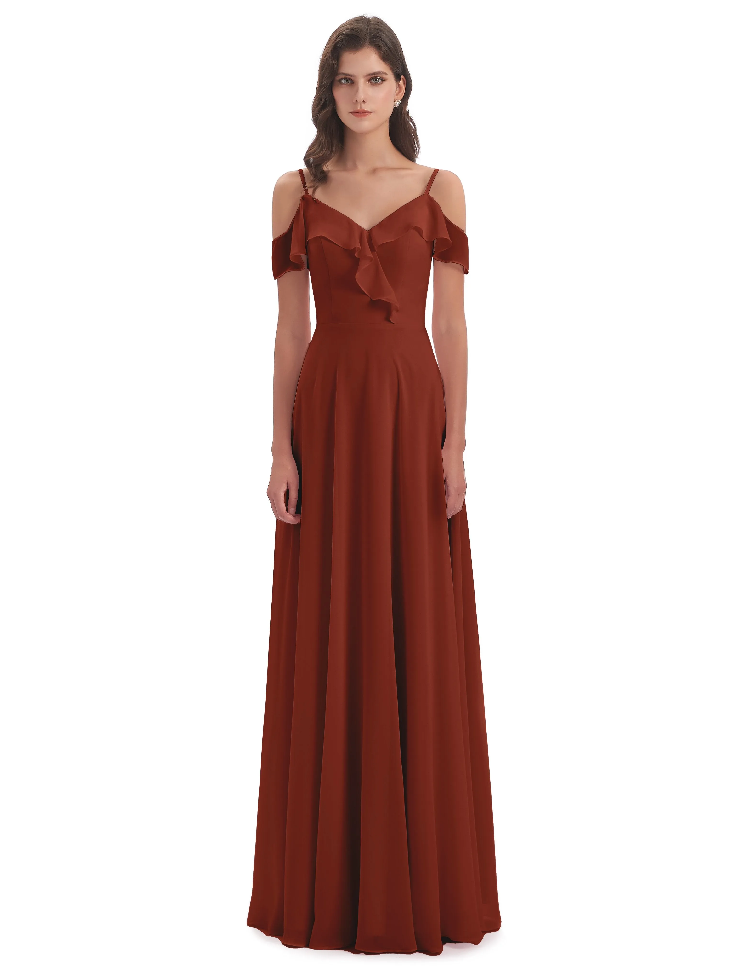 Myla Flowy Sheath-Column Long Chiffon Bridesmaid Dresses