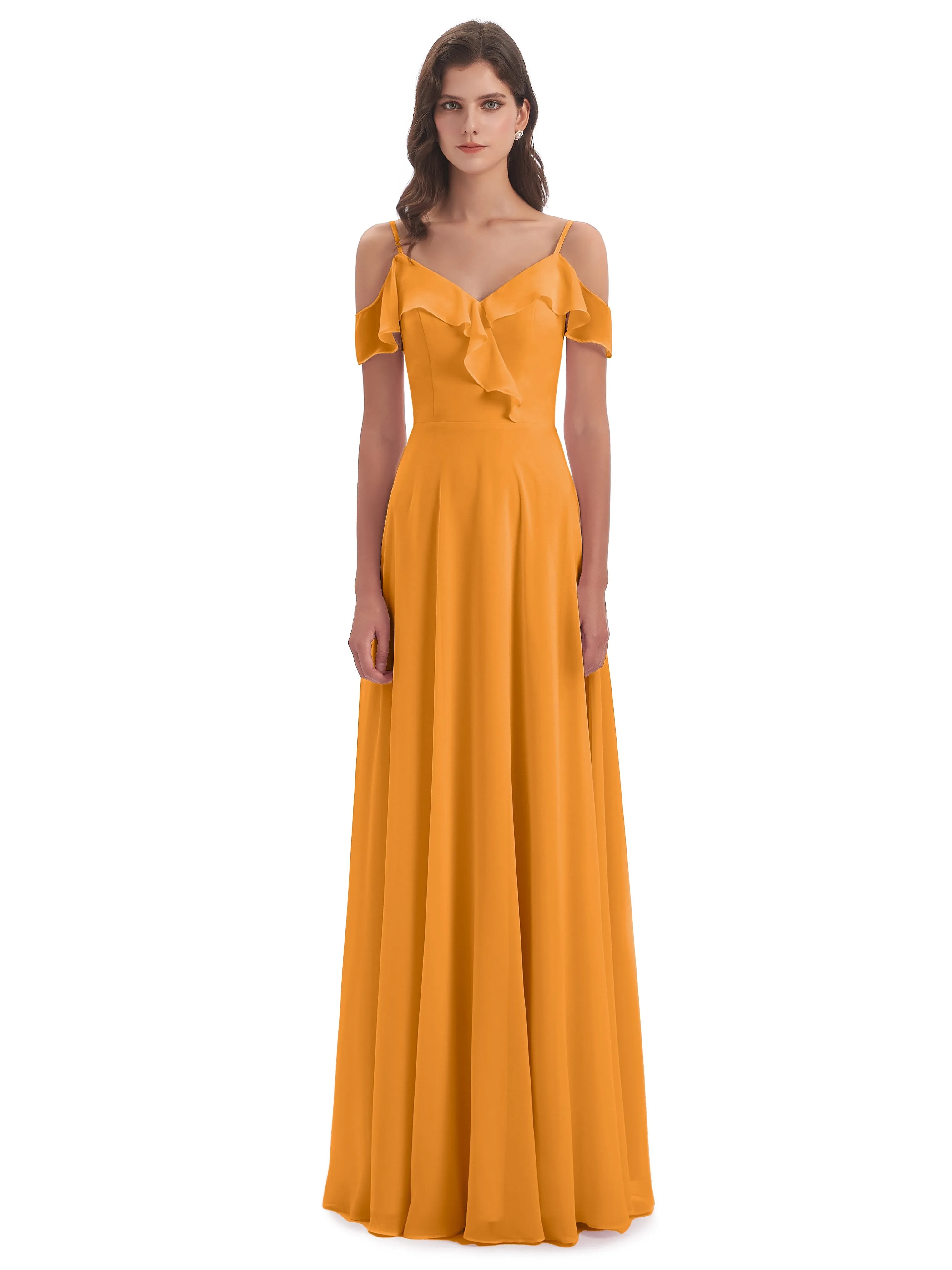 Myla Flowy Sheath-Column Long Chiffon Bridesmaid Dresses