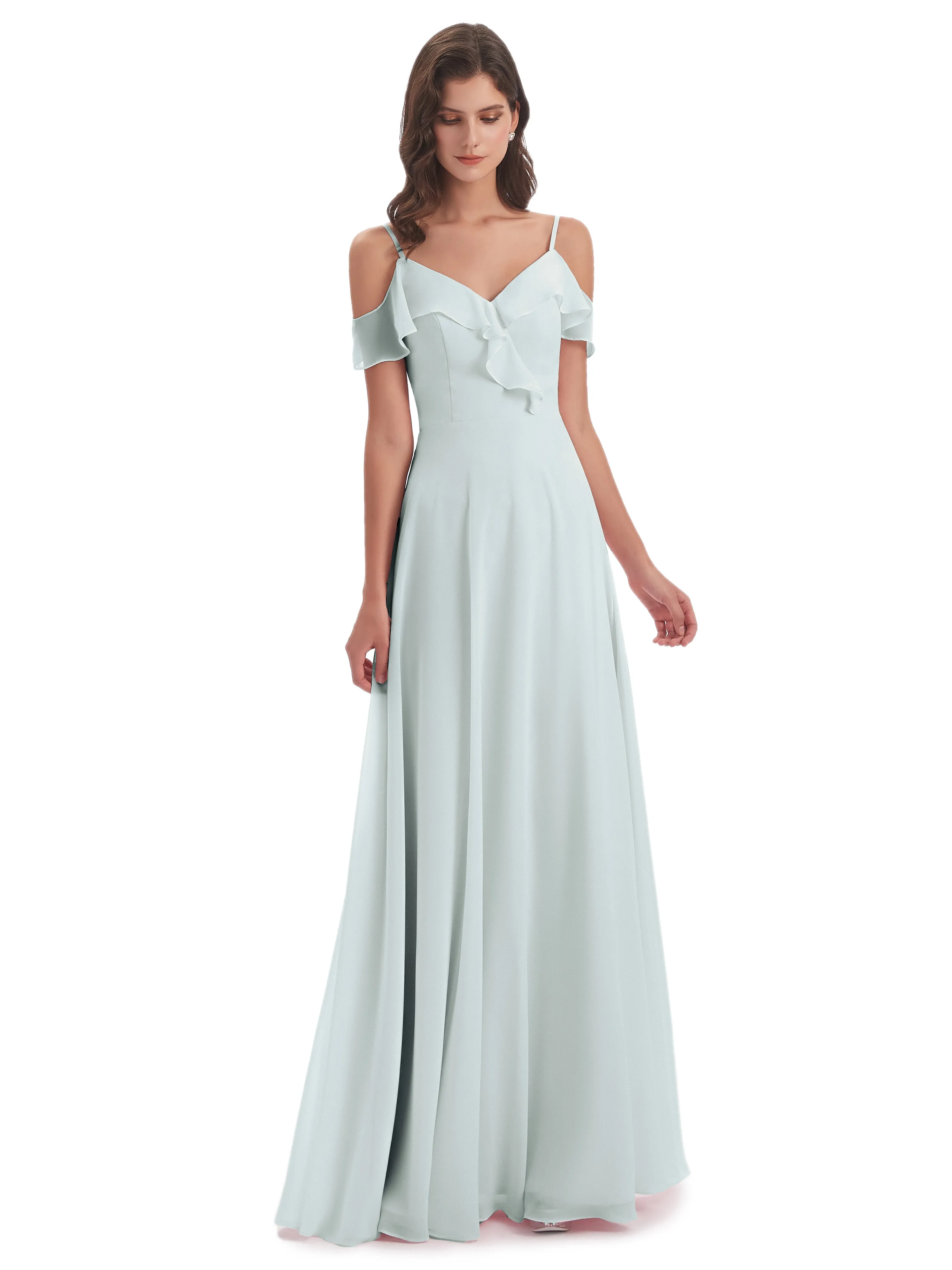 Myla Flowy Sheath-Column Long Chiffon Bridesmaid Dresses