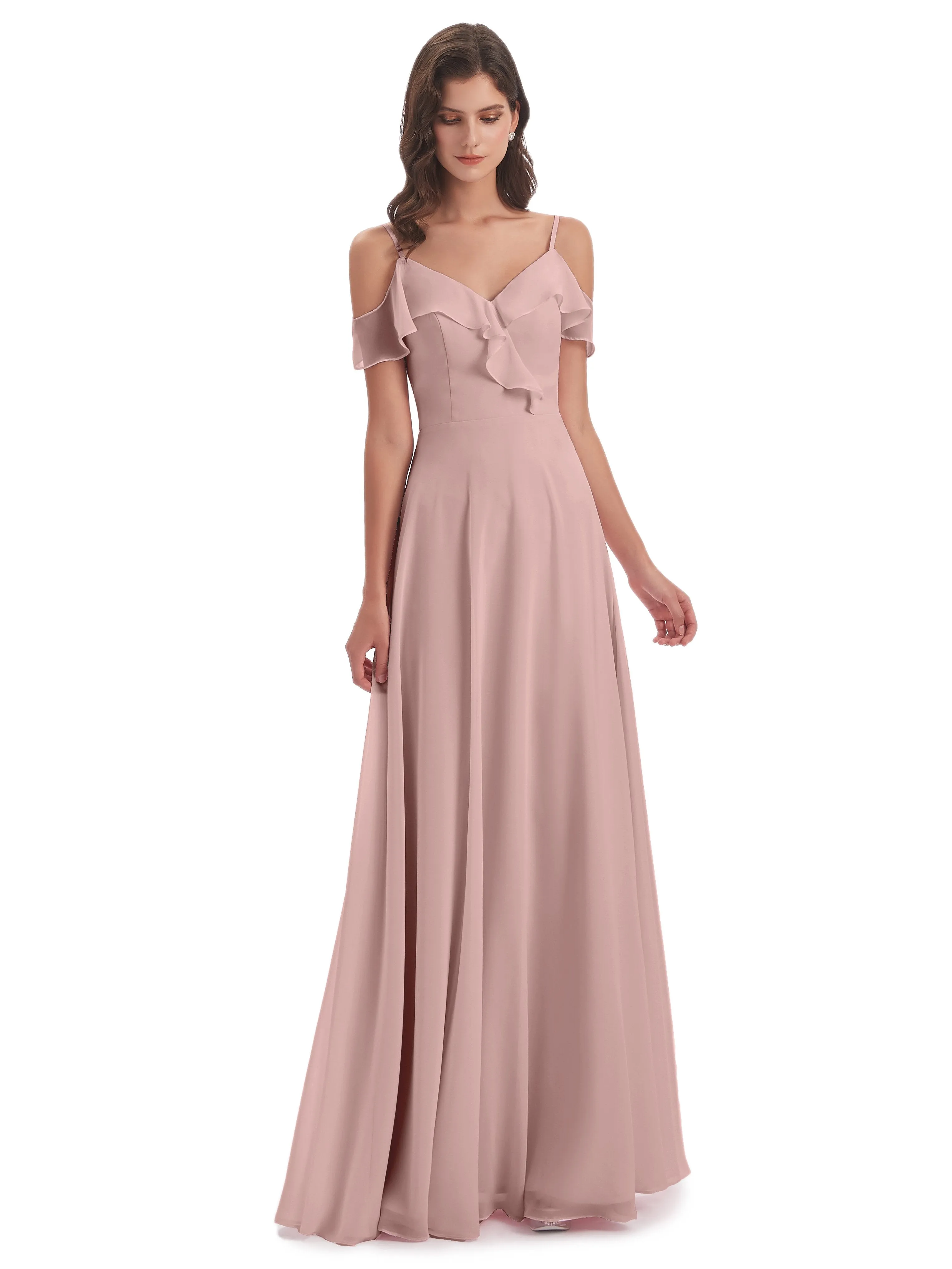 Myla Flowy Sheath-Column Long Chiffon Bridesmaid Dresses