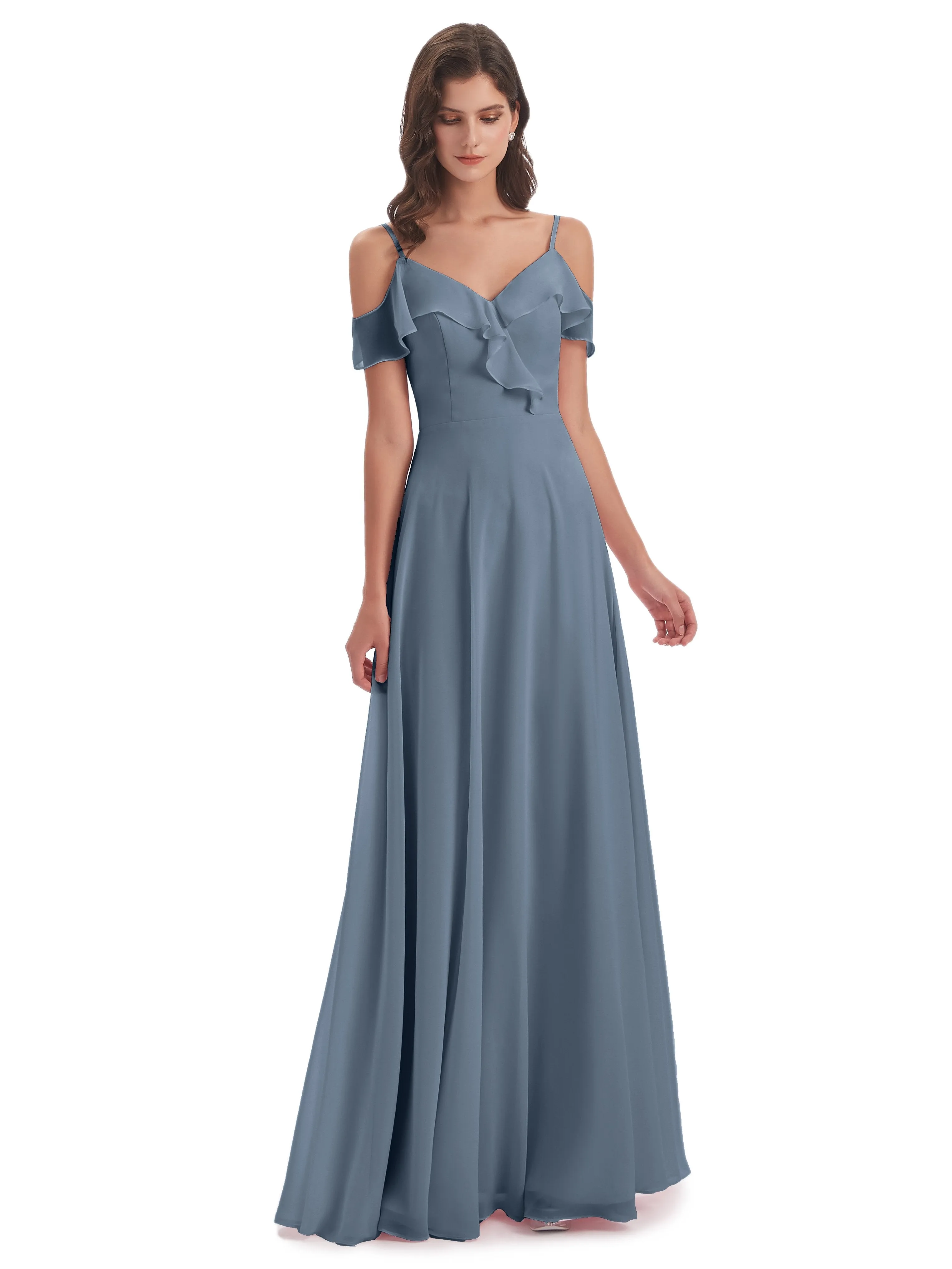 Myla Flowy Sheath-Column Long Chiffon Bridesmaid Dresses