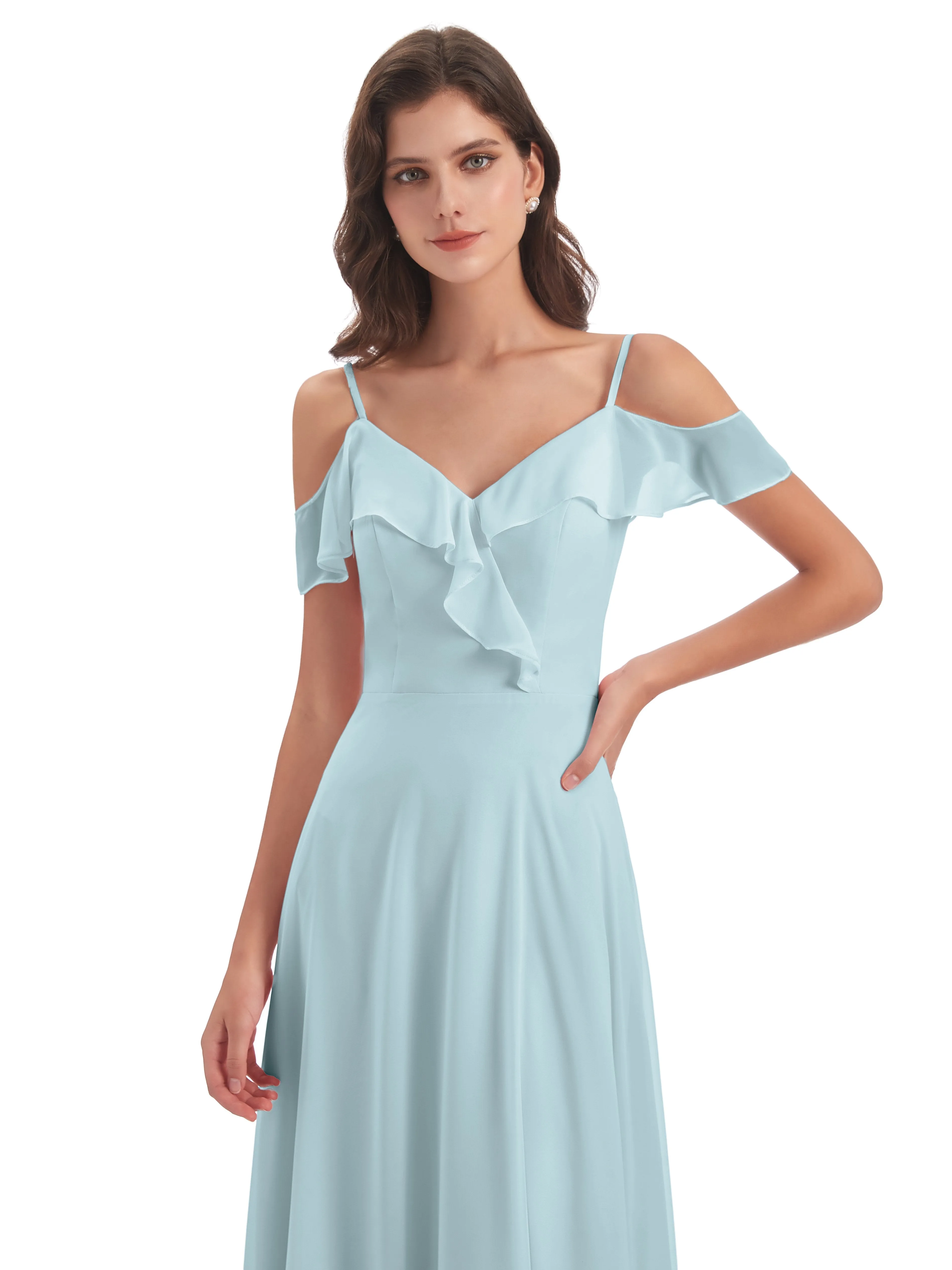 Myla Flowy Sheath-Column Long Chiffon Bridesmaid Dresses