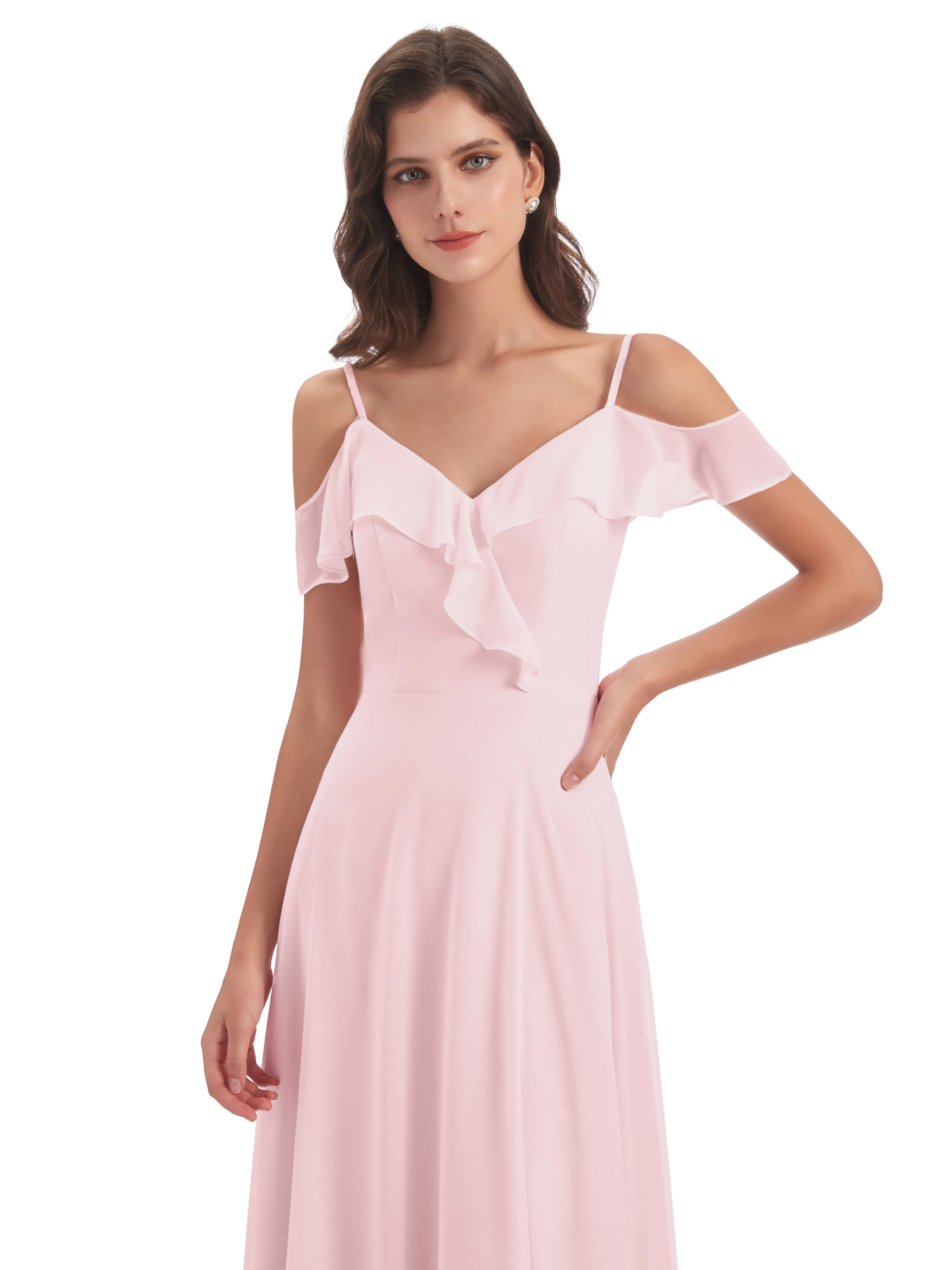 Myla Flowy Sheath-Column Long Chiffon Bridesmaid Dresses