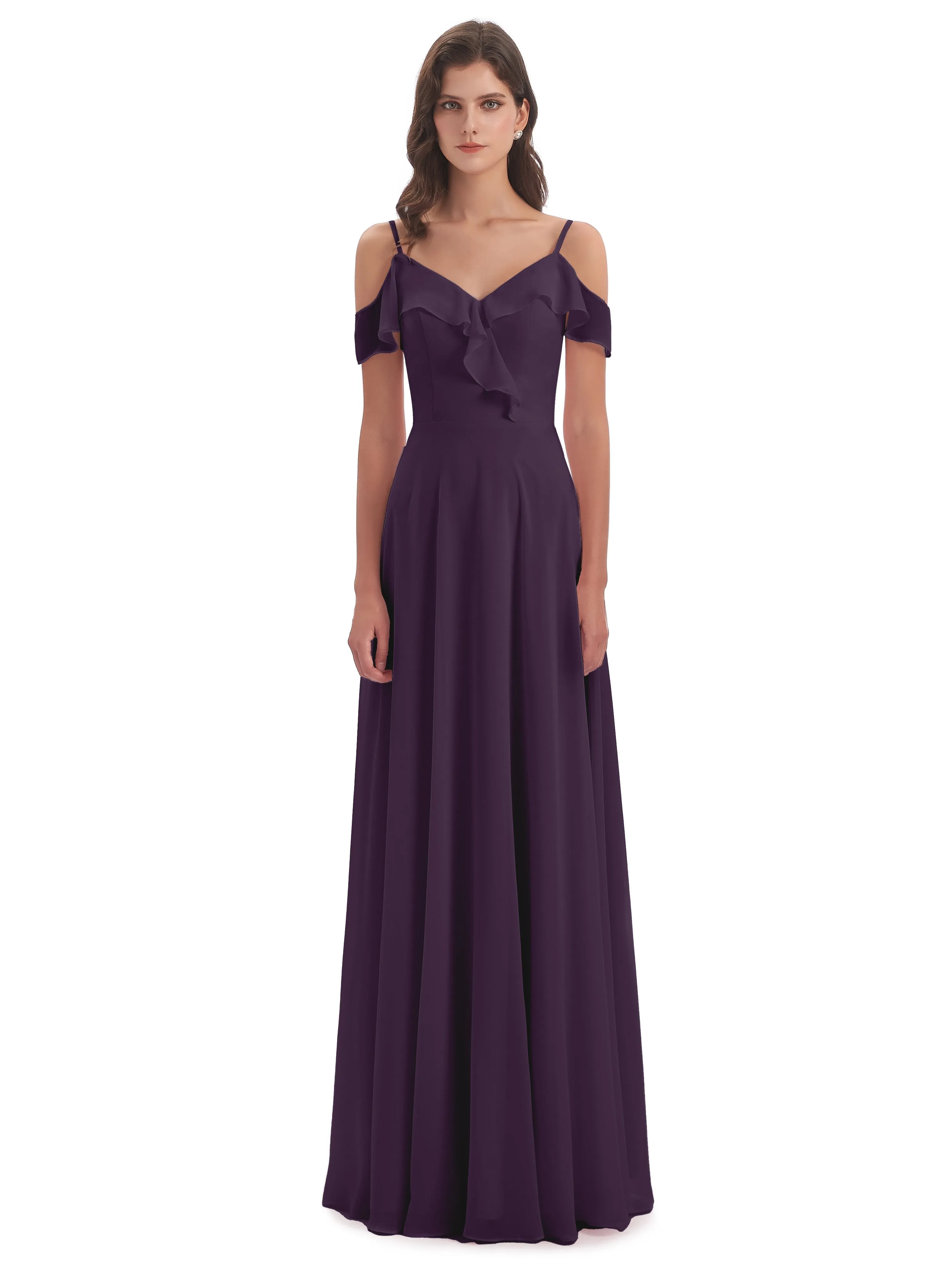 Myla Flowy Sheath-Column Long Chiffon Bridesmaid Dresses