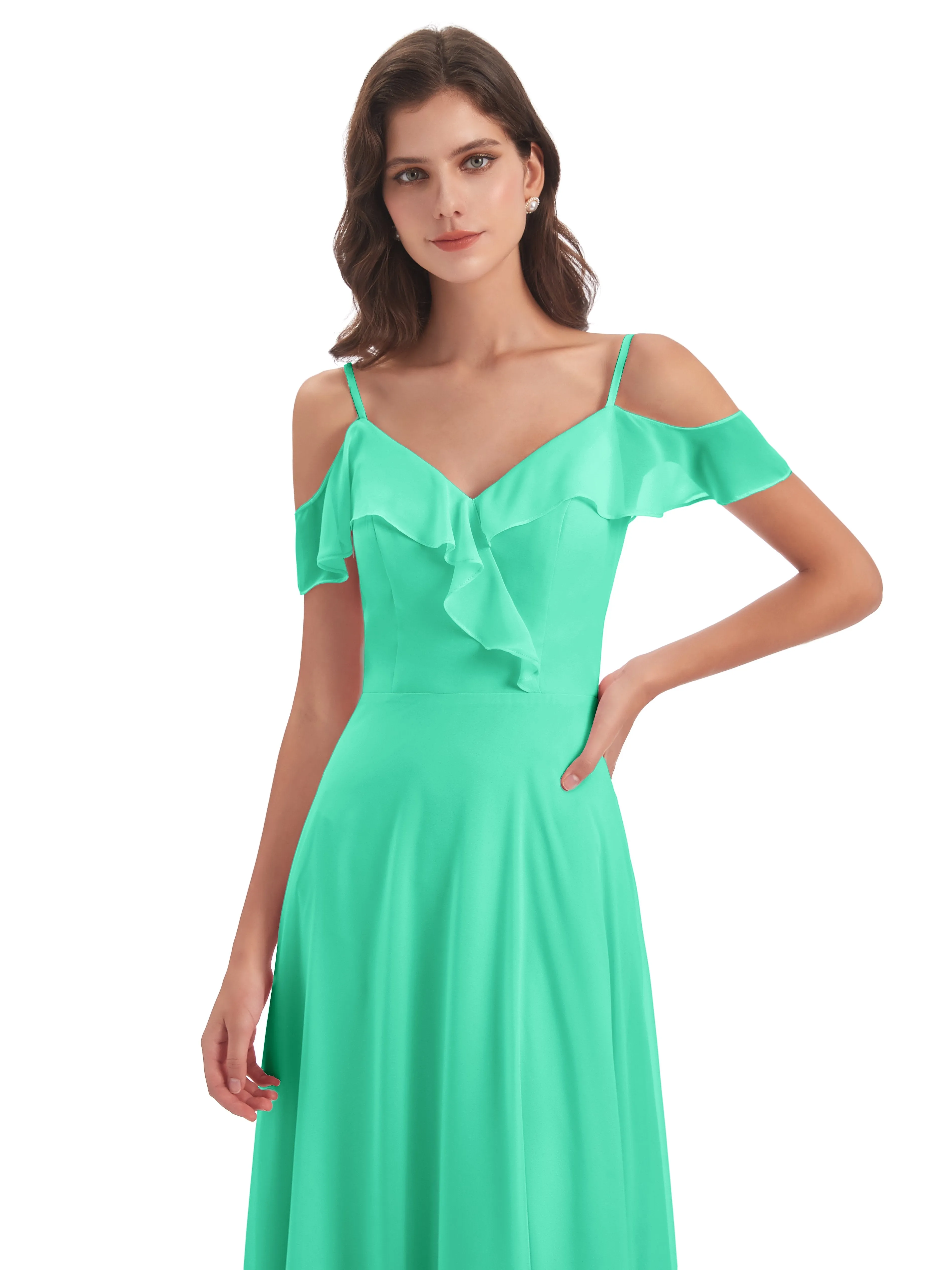 Myla Flowy Sheath-Column Long Chiffon Bridesmaid Dresses