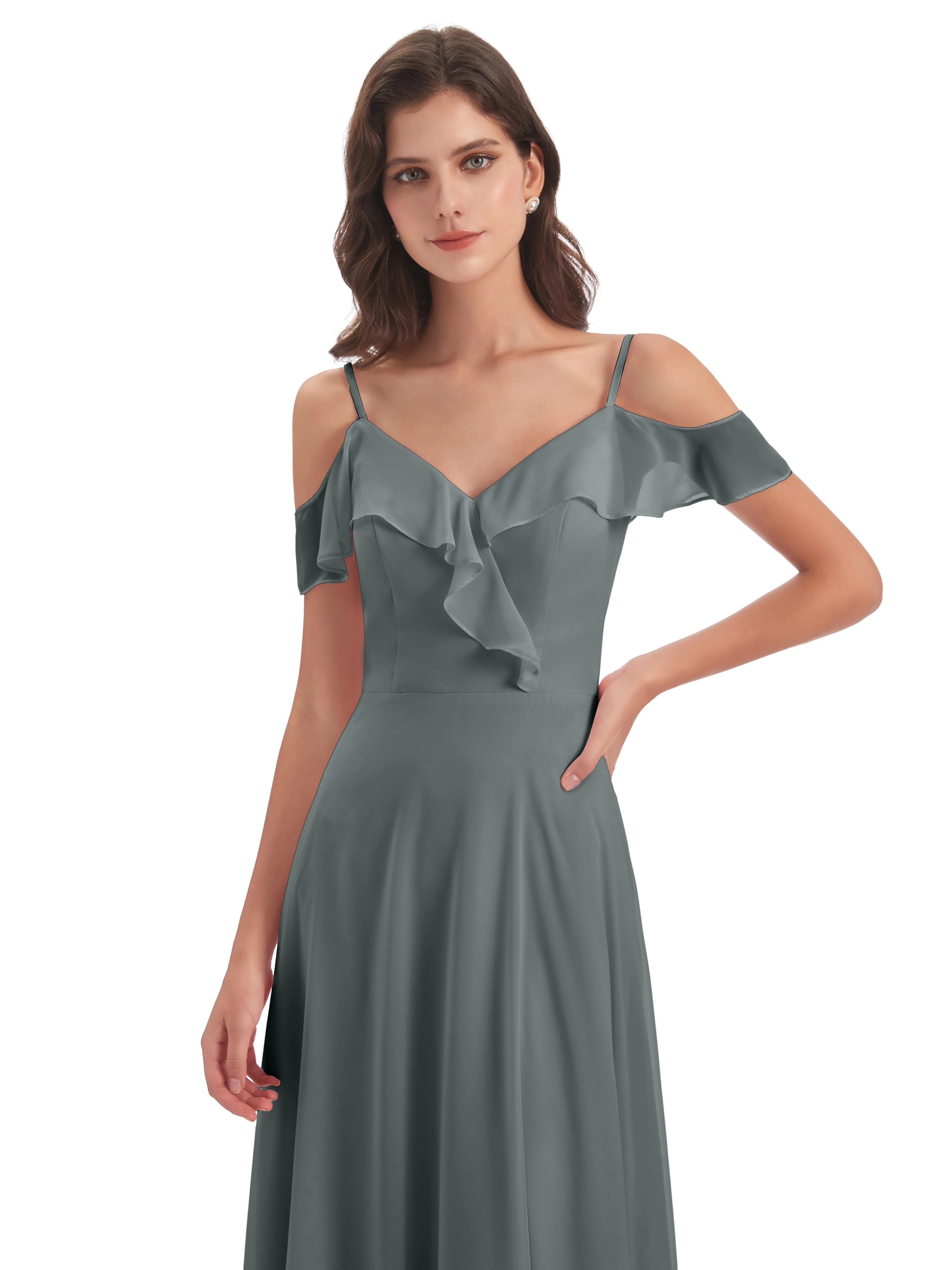 Myla Flowy Sheath-Column Long Chiffon Bridesmaid Dresses