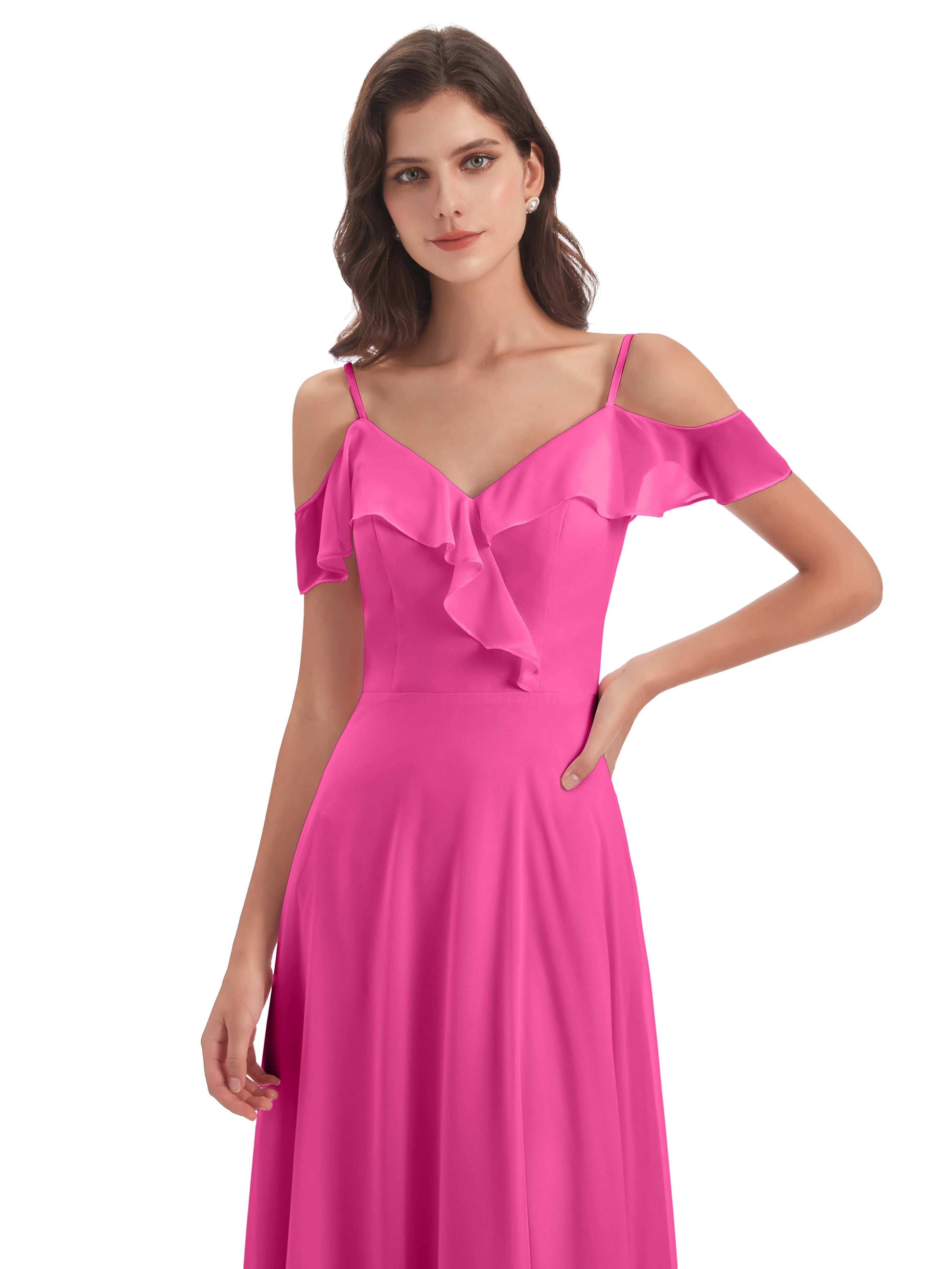 Myla Flowy Sheath-Column Long Chiffon Bridesmaid Dresses