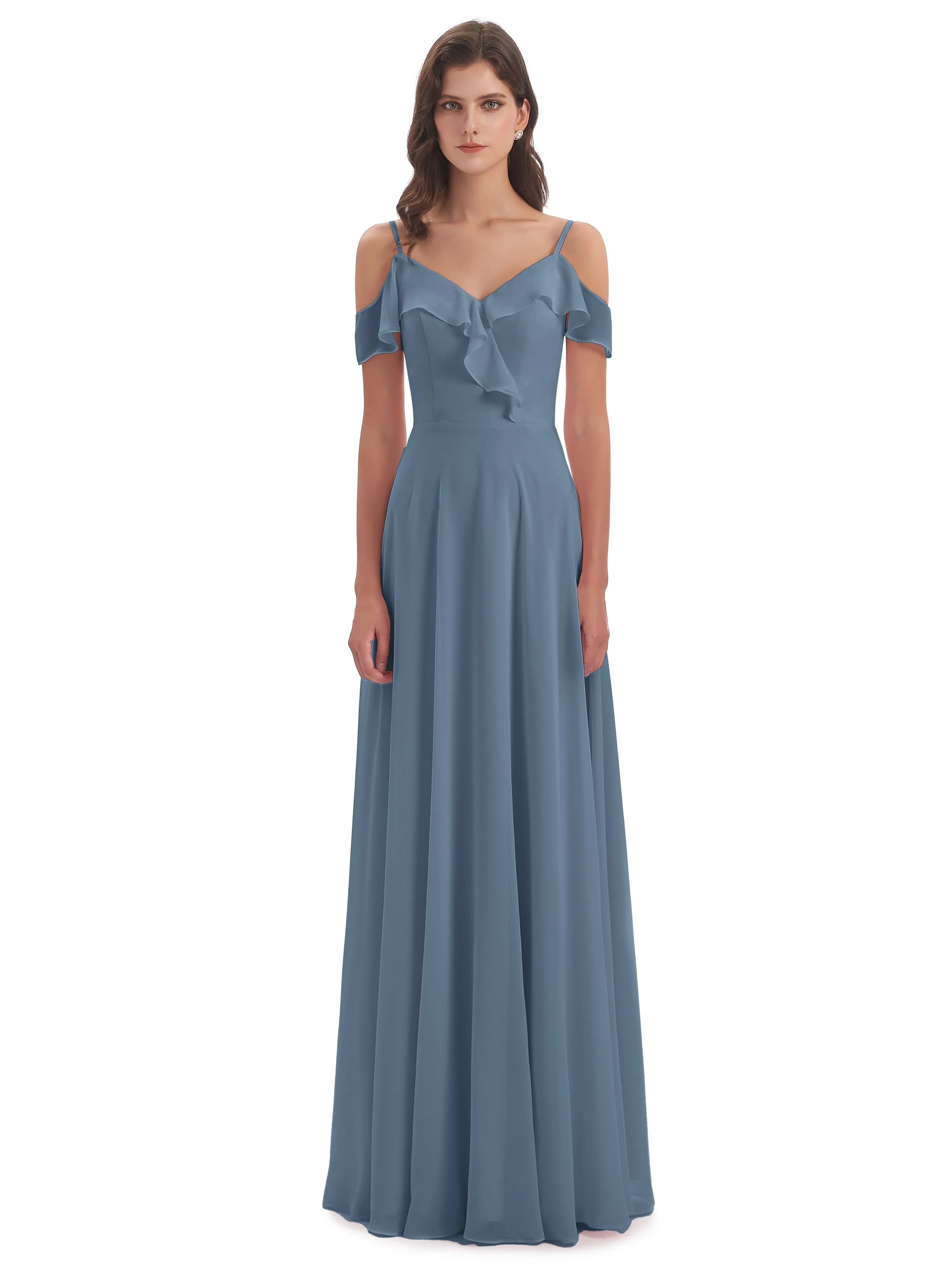 Myla Flowy Sheath-Column Long Chiffon Bridesmaid Dresses