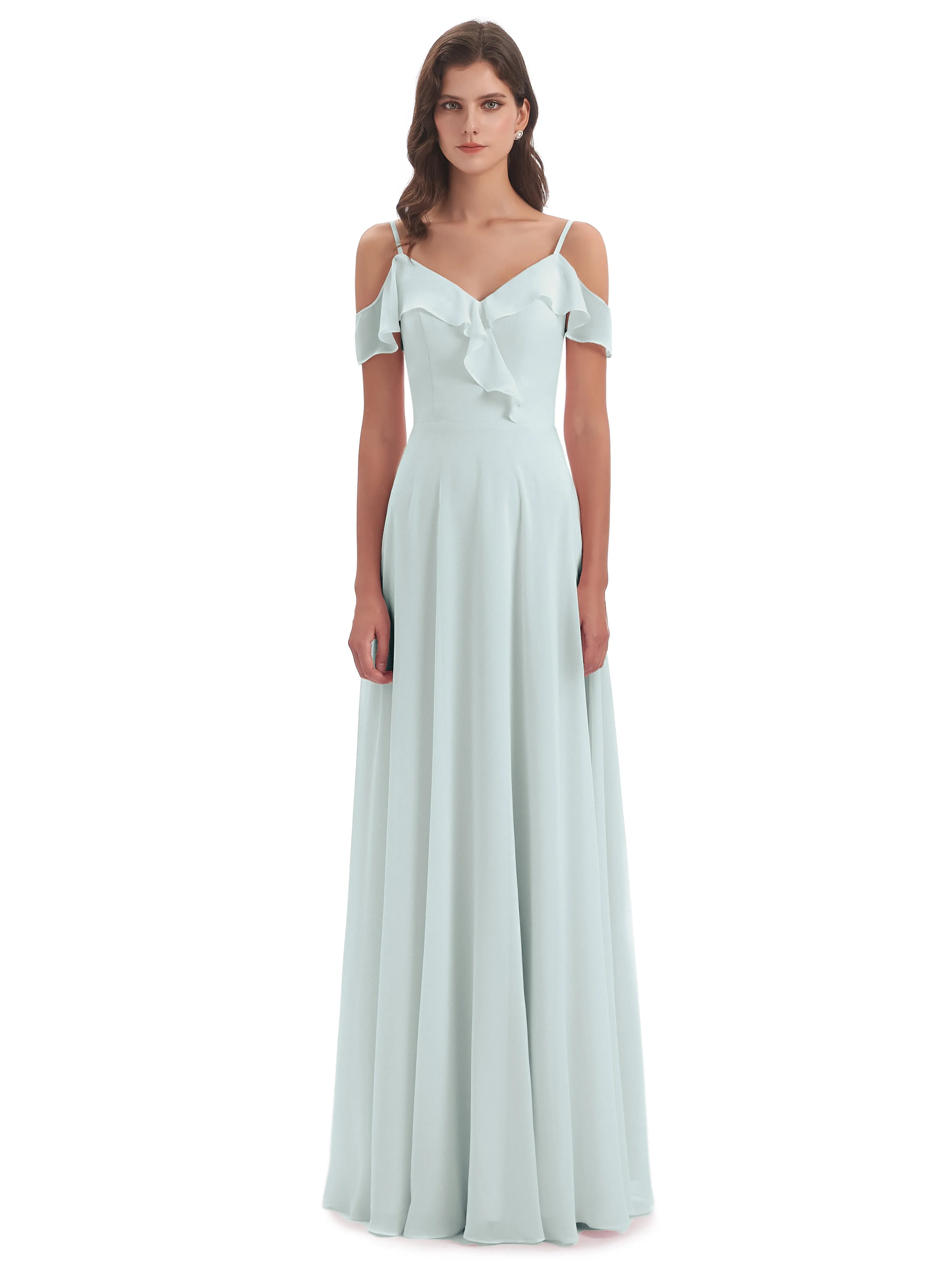 Myla Flowy Sheath-Column Long Chiffon Bridesmaid Dresses