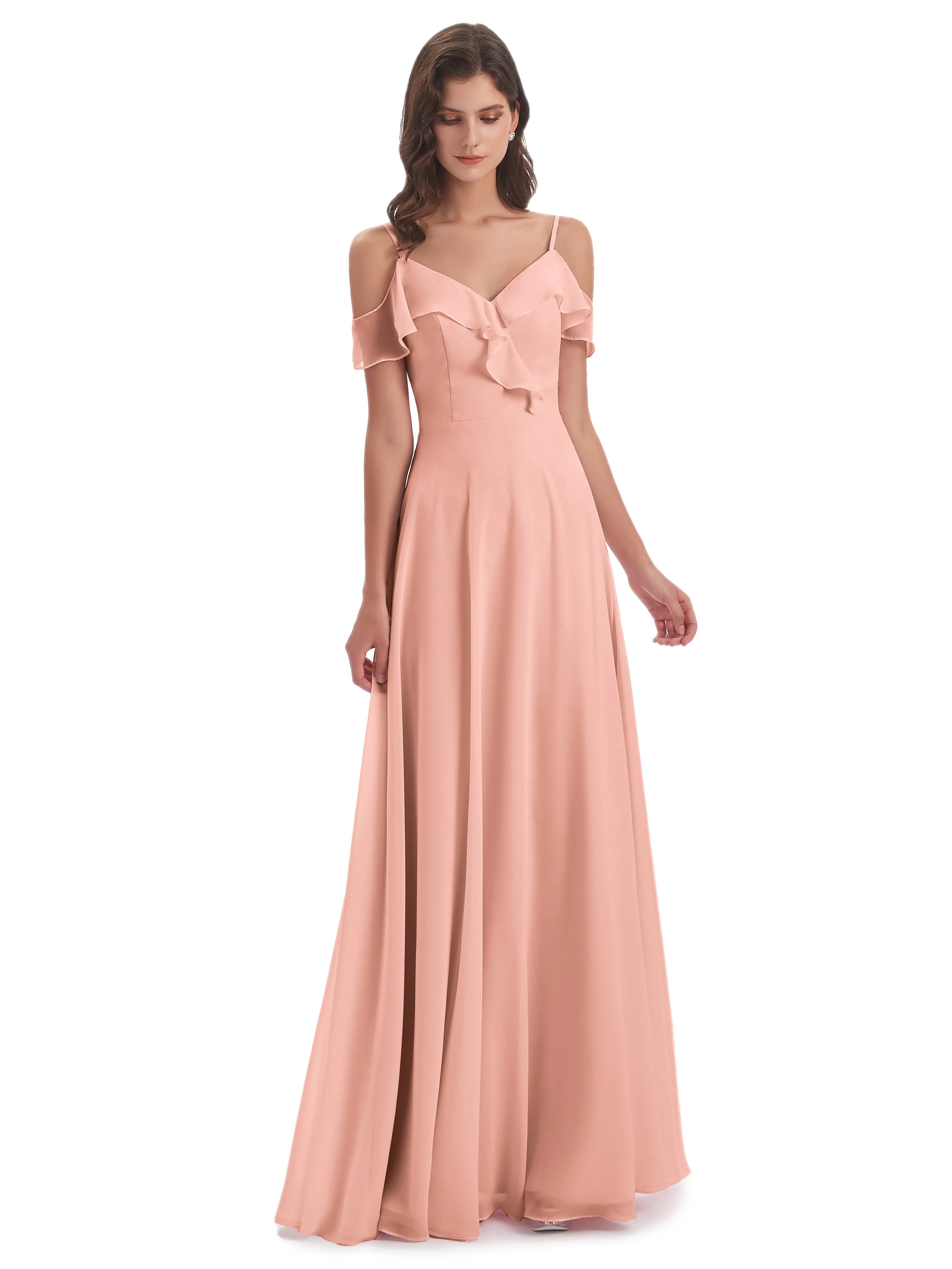 Myla Flowy Sheath-Column Long Chiffon Bridesmaid Dresses