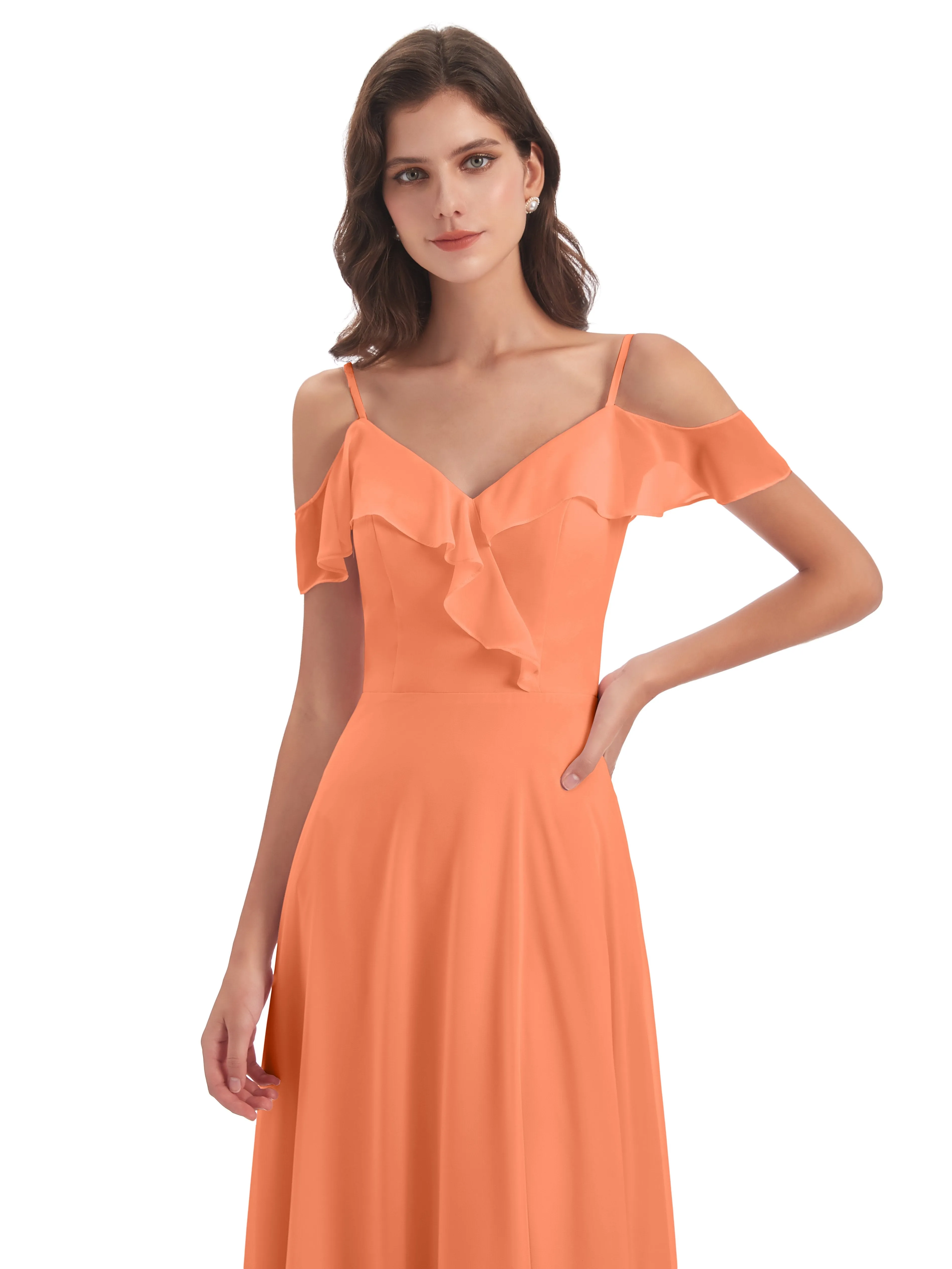 Myla Flowy Sheath-Column Long Chiffon Bridesmaid Dresses