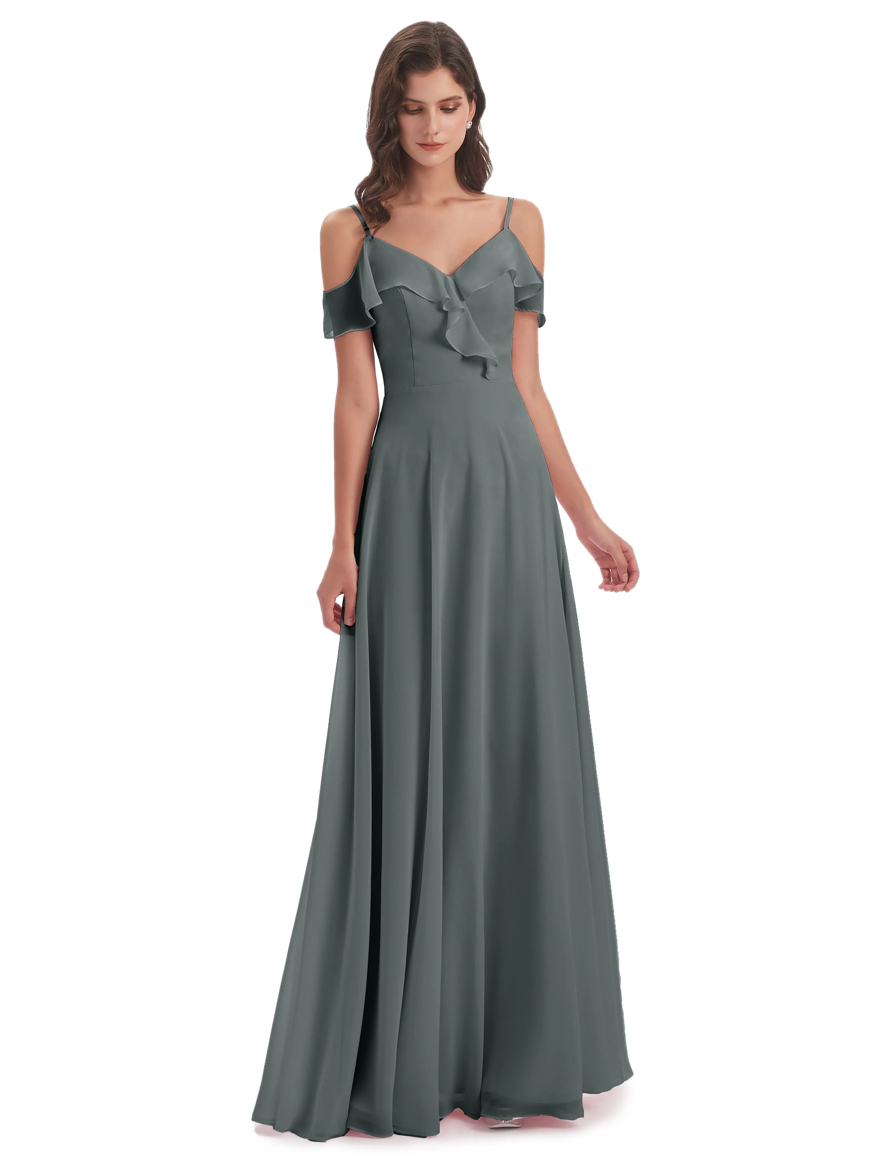 Myla Flowy Sheath-Column Long Chiffon Bridesmaid Dresses