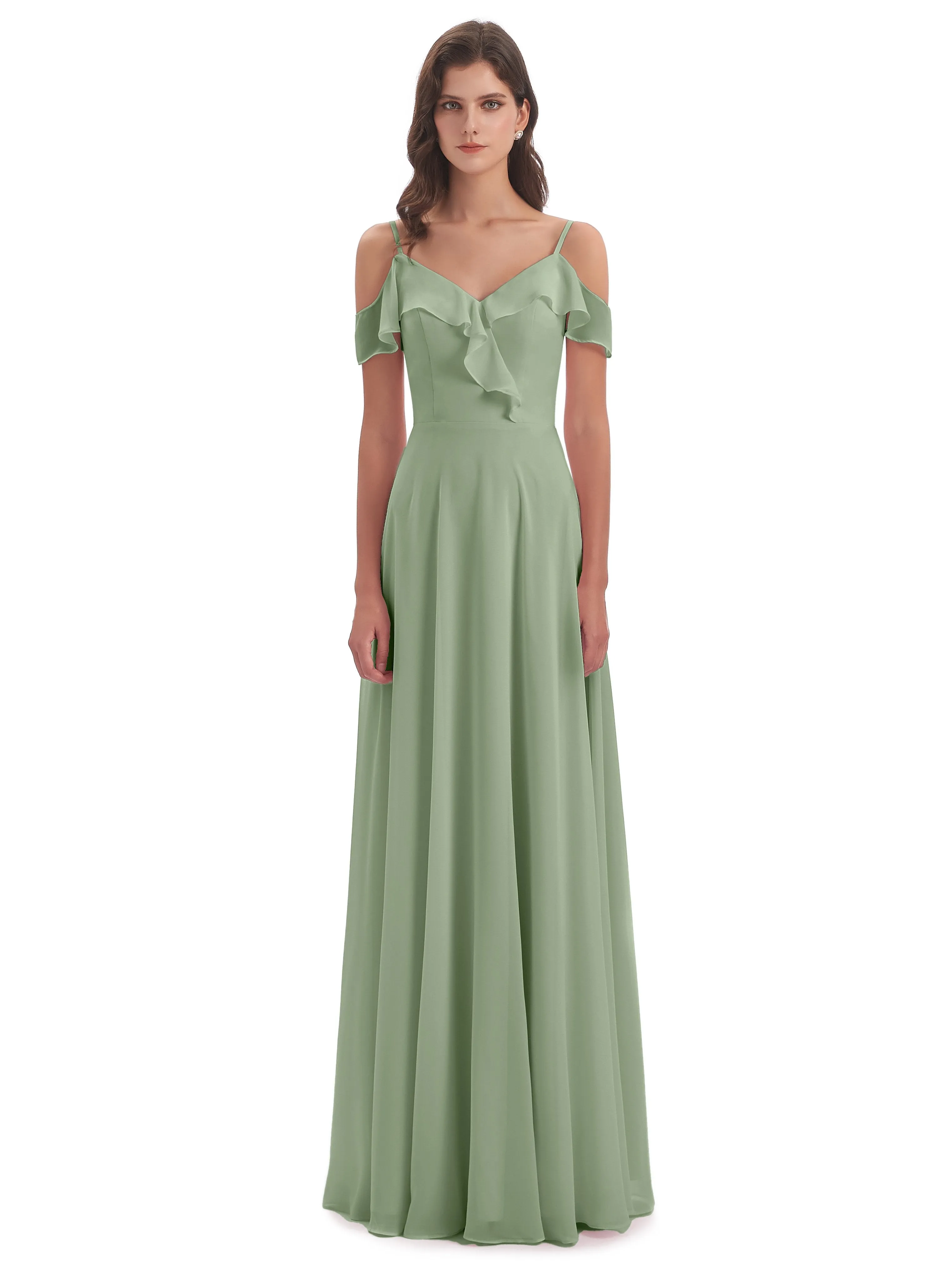 Myla Flowy Sheath-Column Long Chiffon Bridesmaid Dresses