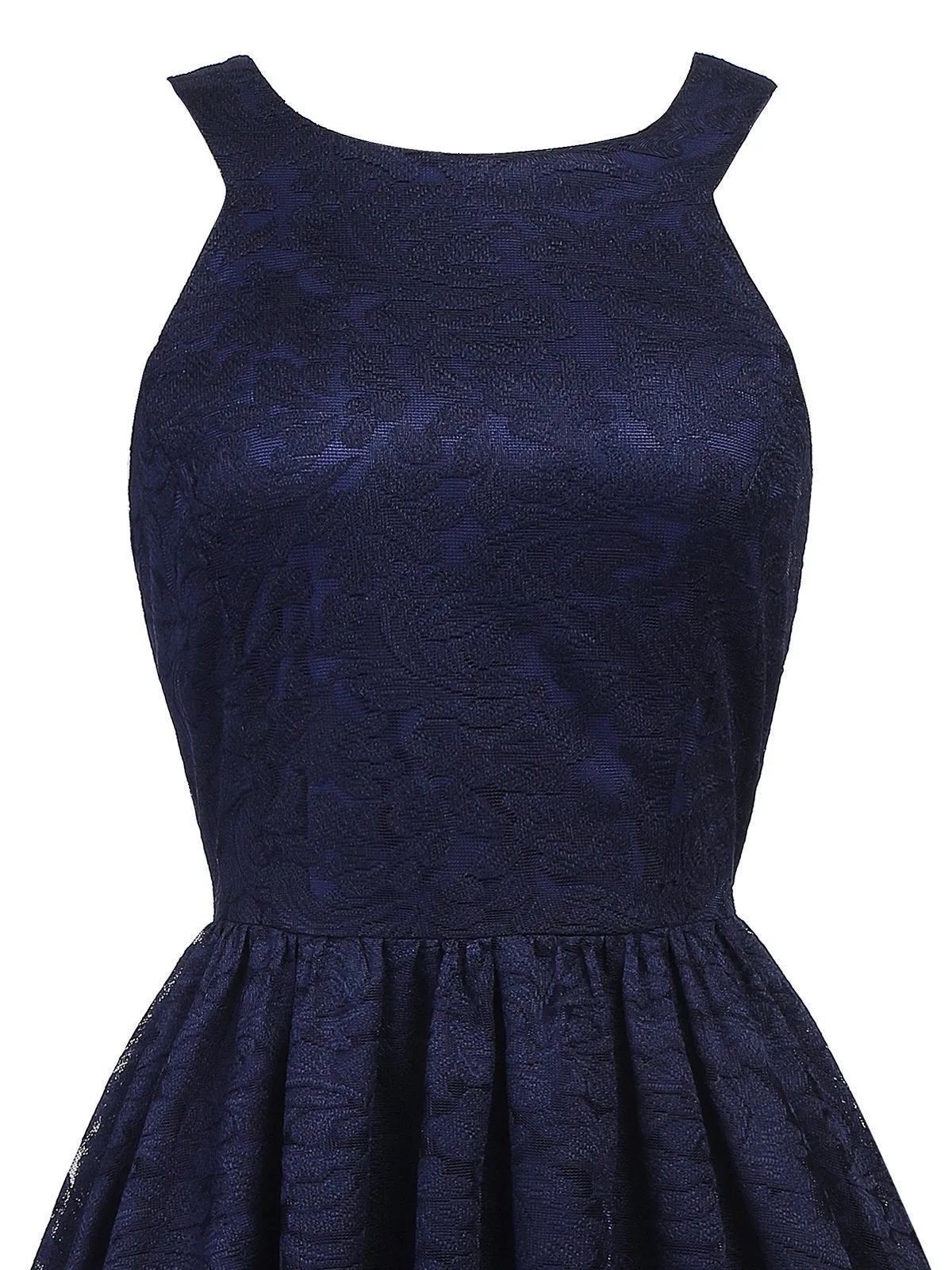 Navy Blue 1950s Lace High Low Dress