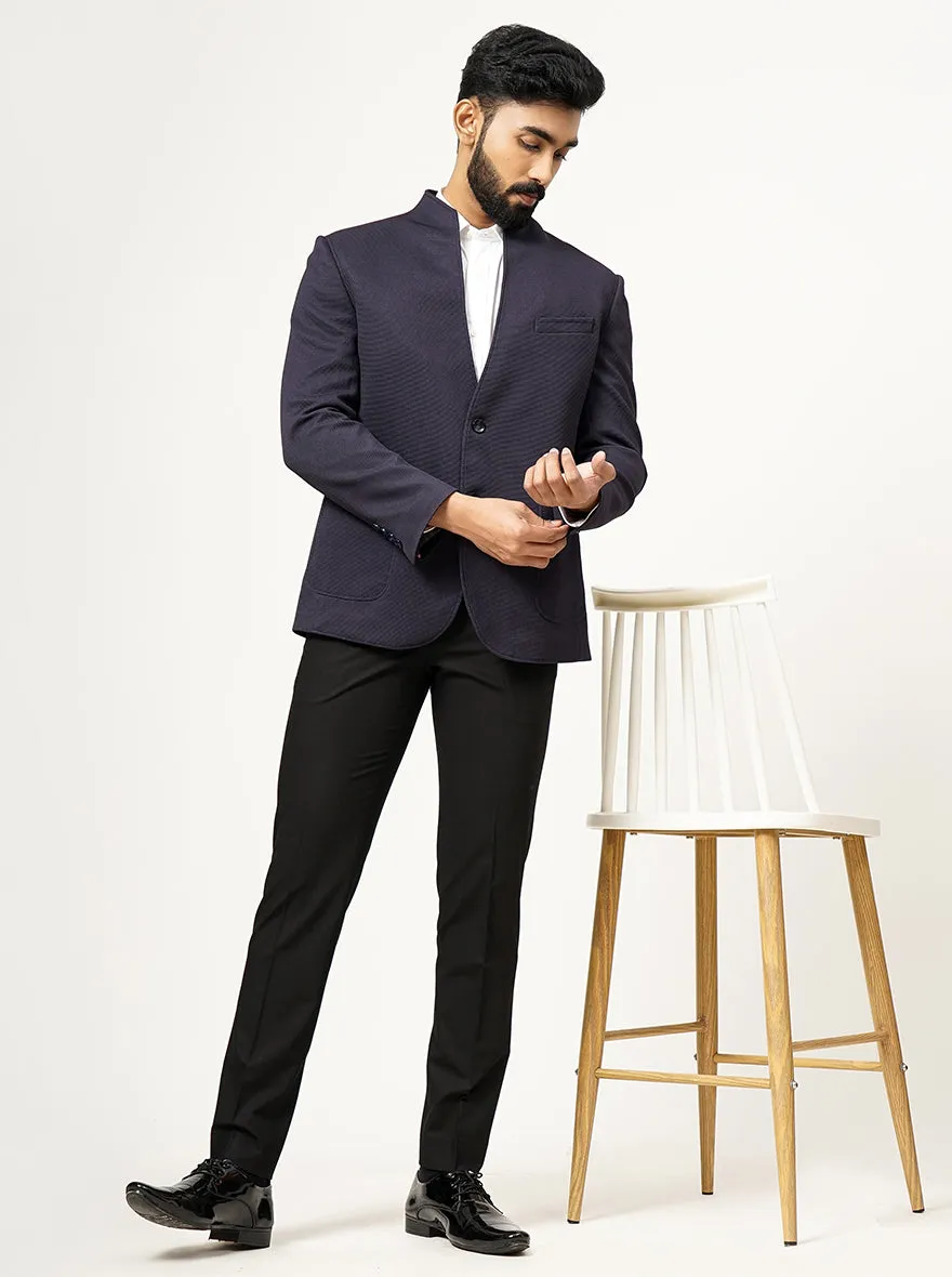 Navy Blue Solid Slim Fit Blazer | JB Studio