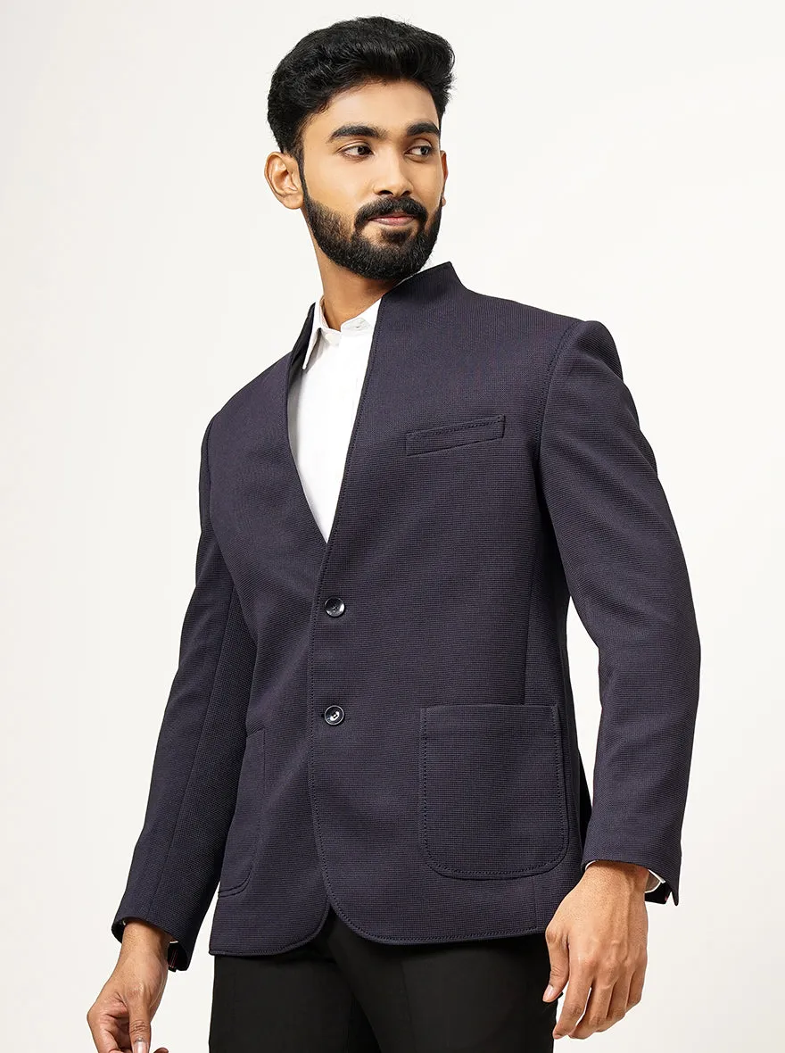 Navy Blue Solid Slim Fit Blazer | JB Studio