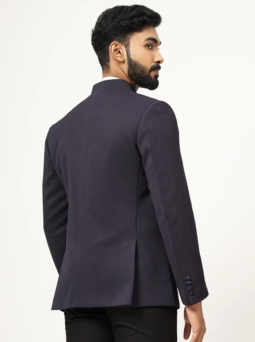 Navy Blue Solid Slim Fit Blazer | JB Studio