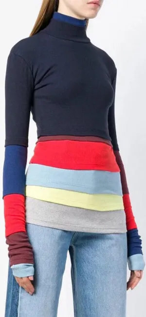 Navy Rainbow Turtleneck Top