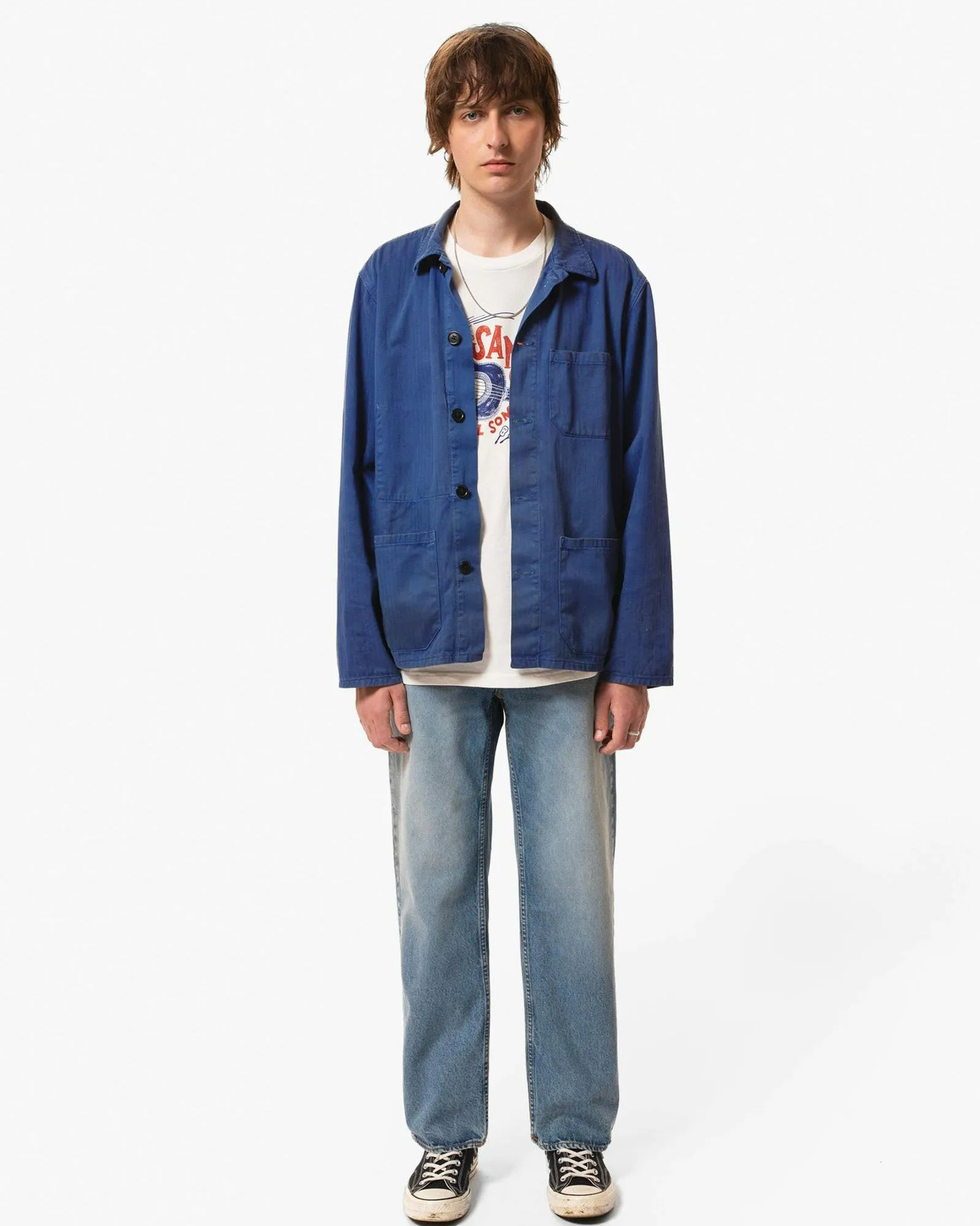 Nudie Jeans Buddy Herringbone Chore Jacket - Blue