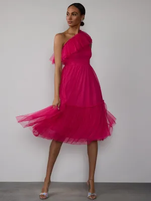 One Shoulder Ruffle Tulle Dress