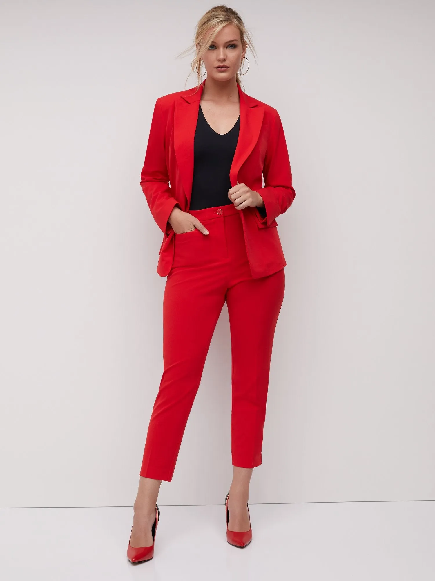 Petite Button-Waist Straight-Leg Ankle Pant - Essential Stretch