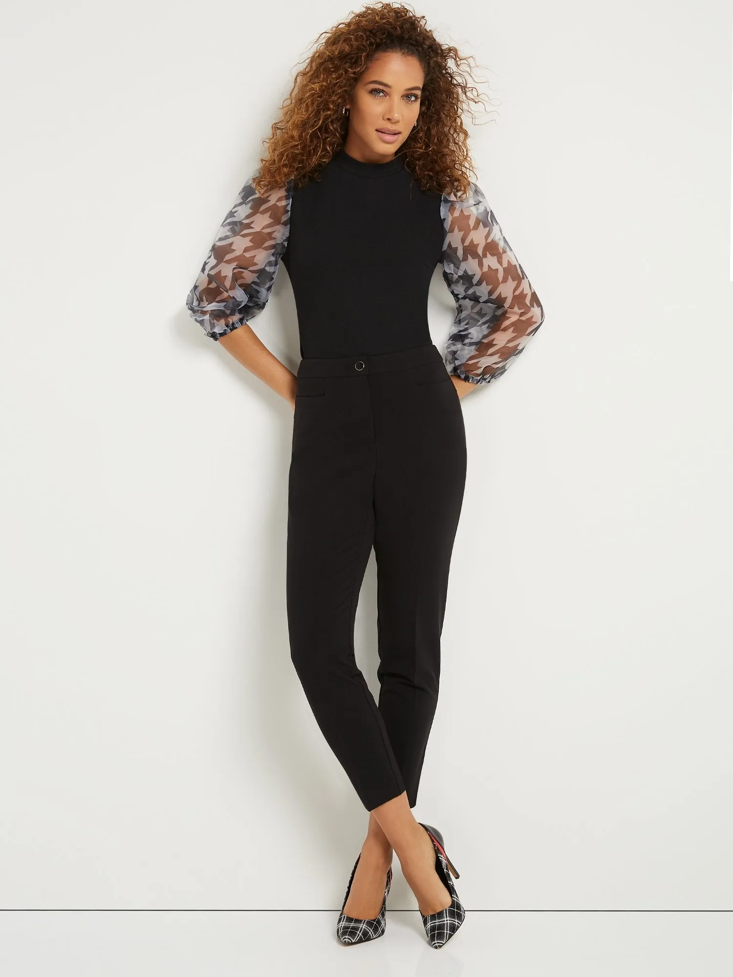 Petite Button-Waist Straight-Leg Ankle Pant - Essential Stretch