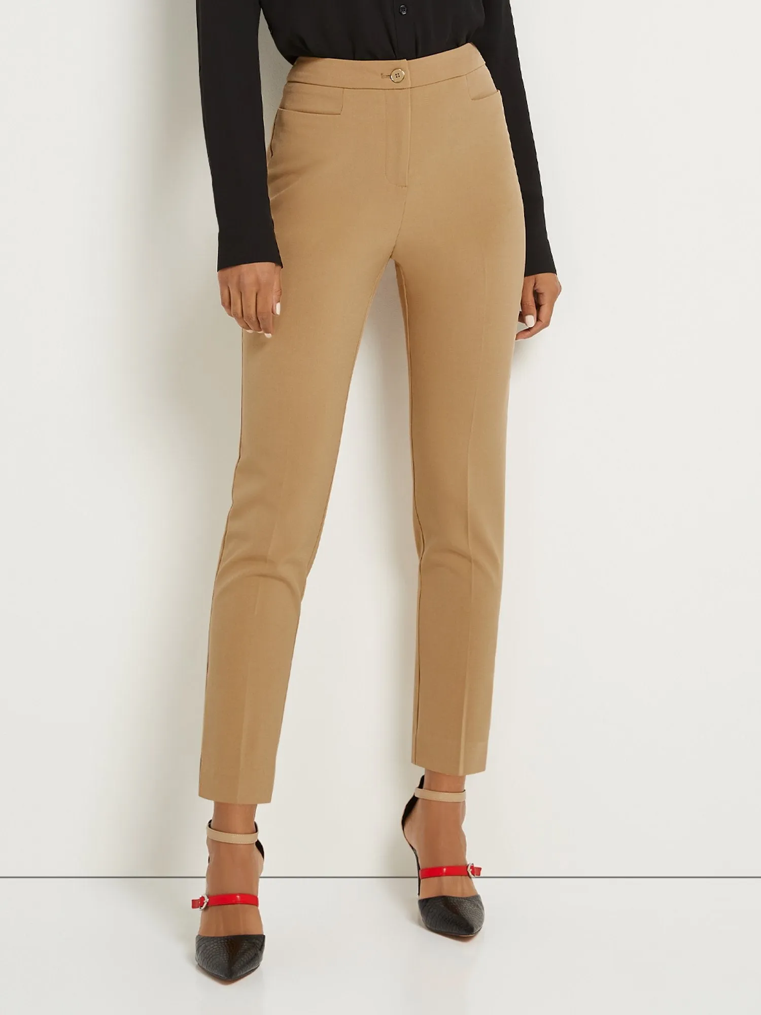 Petite Button-Waist Straight-Leg Ankle Pant - Essential Stretch