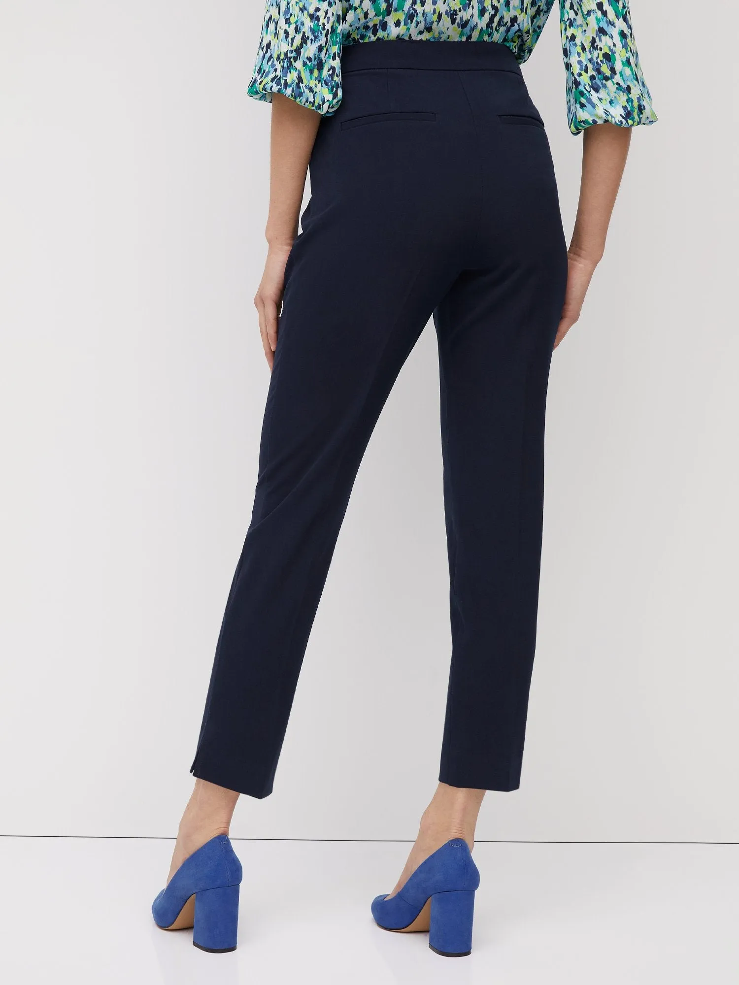 Petite Button-Waist Straight-Leg Ankle Pant - Essential Stretch