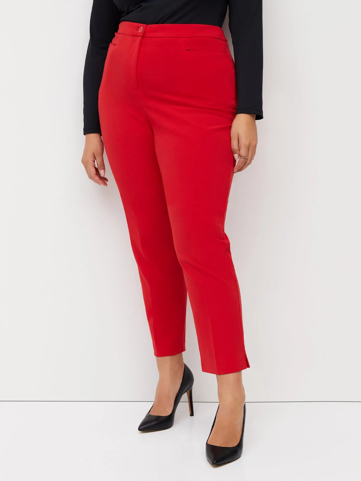 Petite Button-Waist Straight-Leg Ankle Pant - Essential Stretch