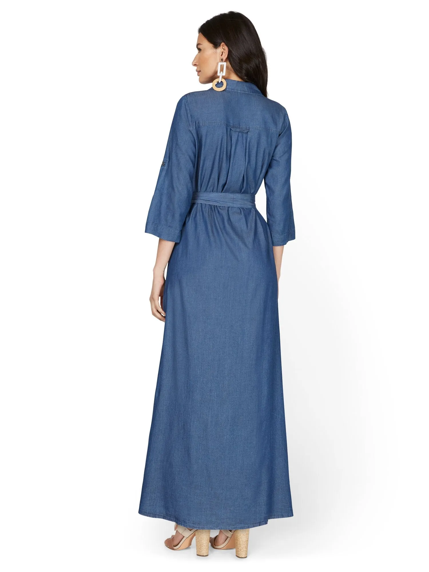 Petite Chambray Belted Maxi Shirtdress