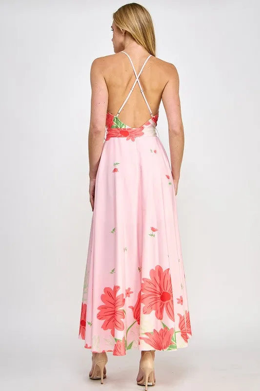 Pink Floral Print Maxi Dress