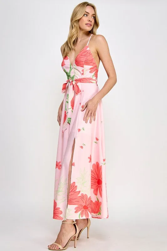 Pink Floral Print Maxi Dress