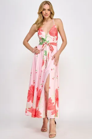 Pink Floral Print Maxi Dress