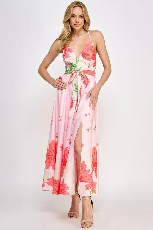 Pink Floral Print Maxi Dress