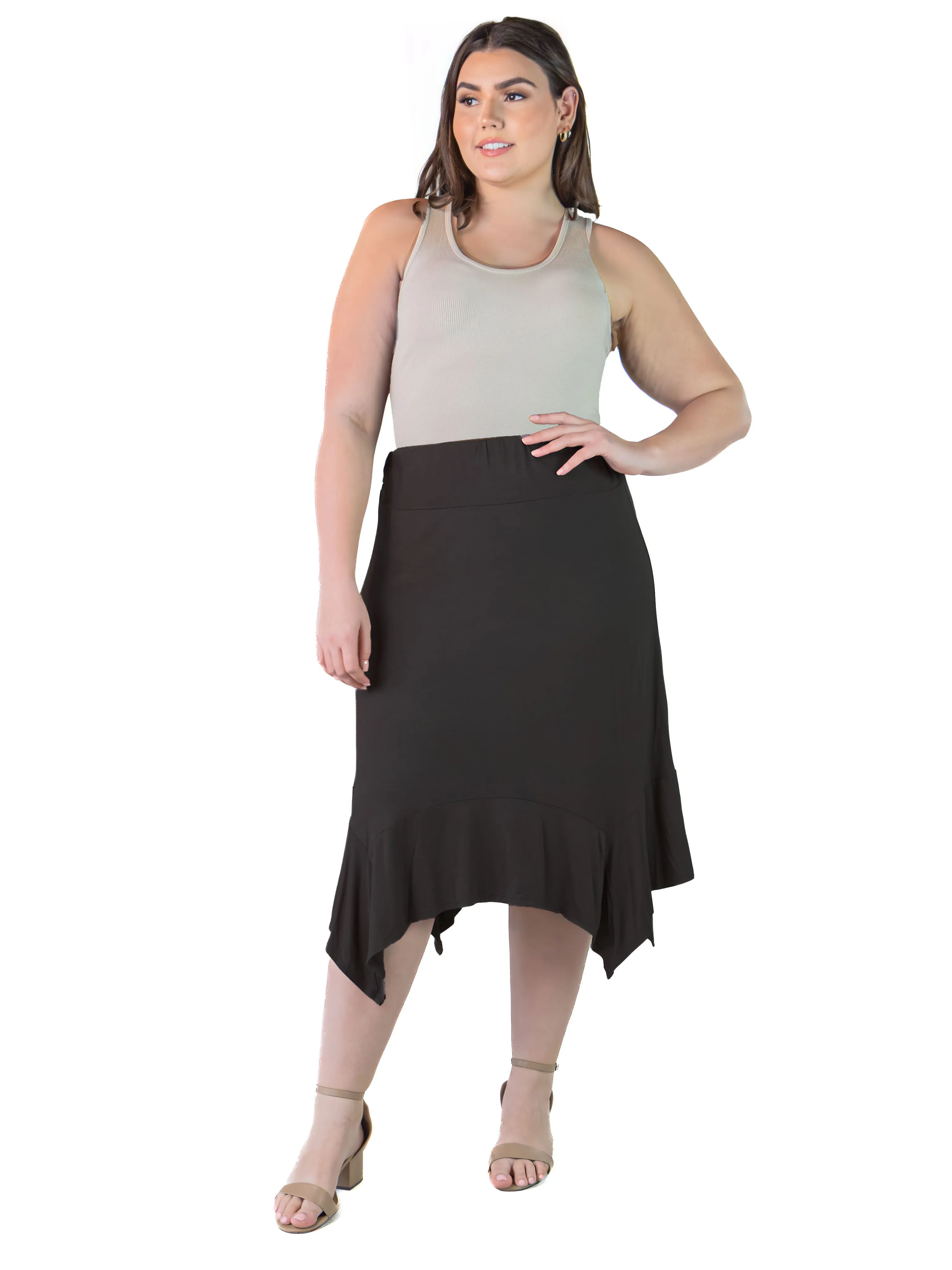 Plus Size Solid Color Knee Length Elastic Waist Handkerchief Skirt