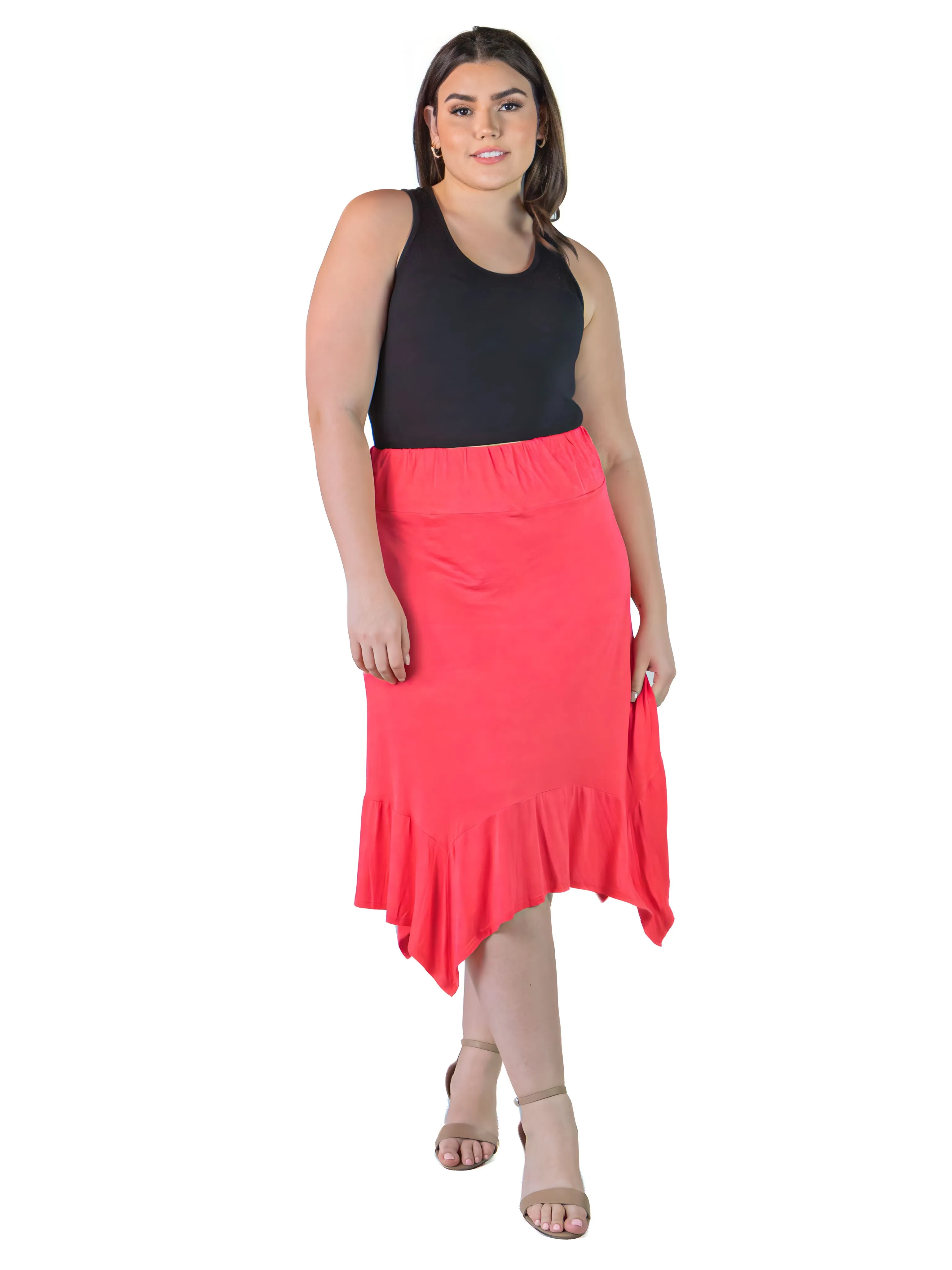 Plus Size Solid Color Knee Length Elastic Waist Handkerchief Skirt