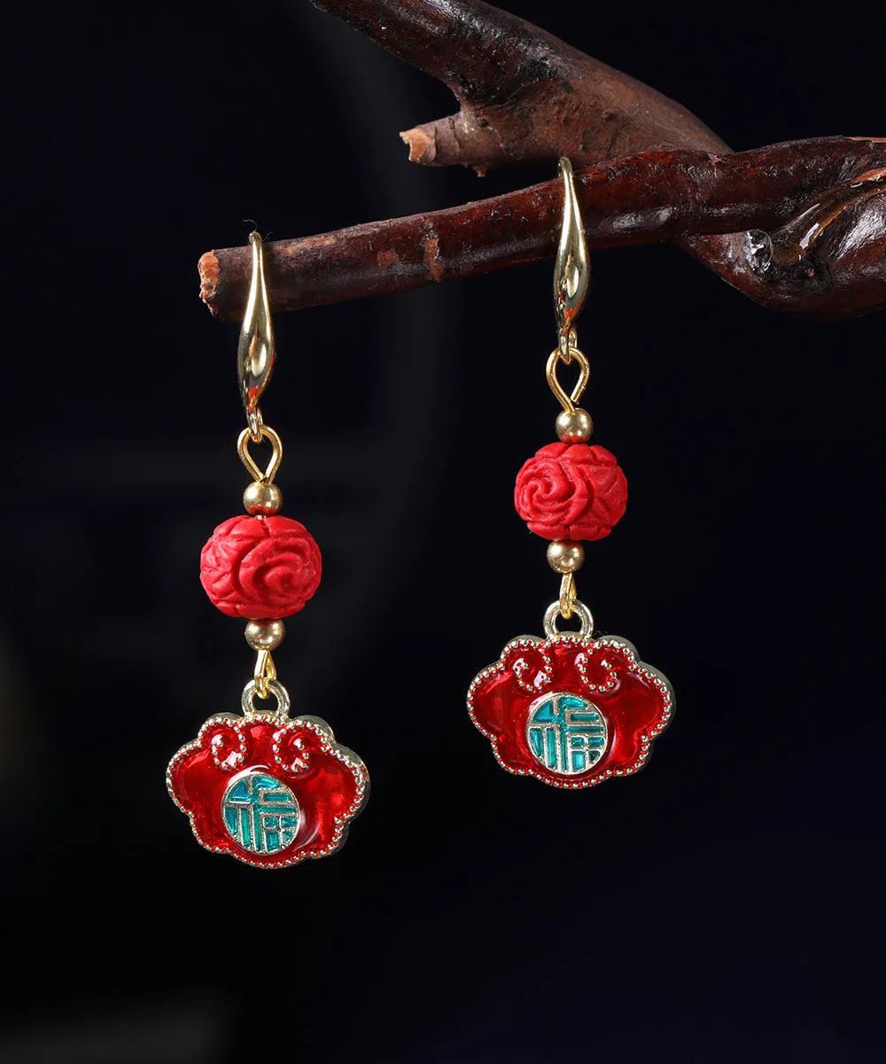 Retro Red Alloy Cloisonne Drop Earrings