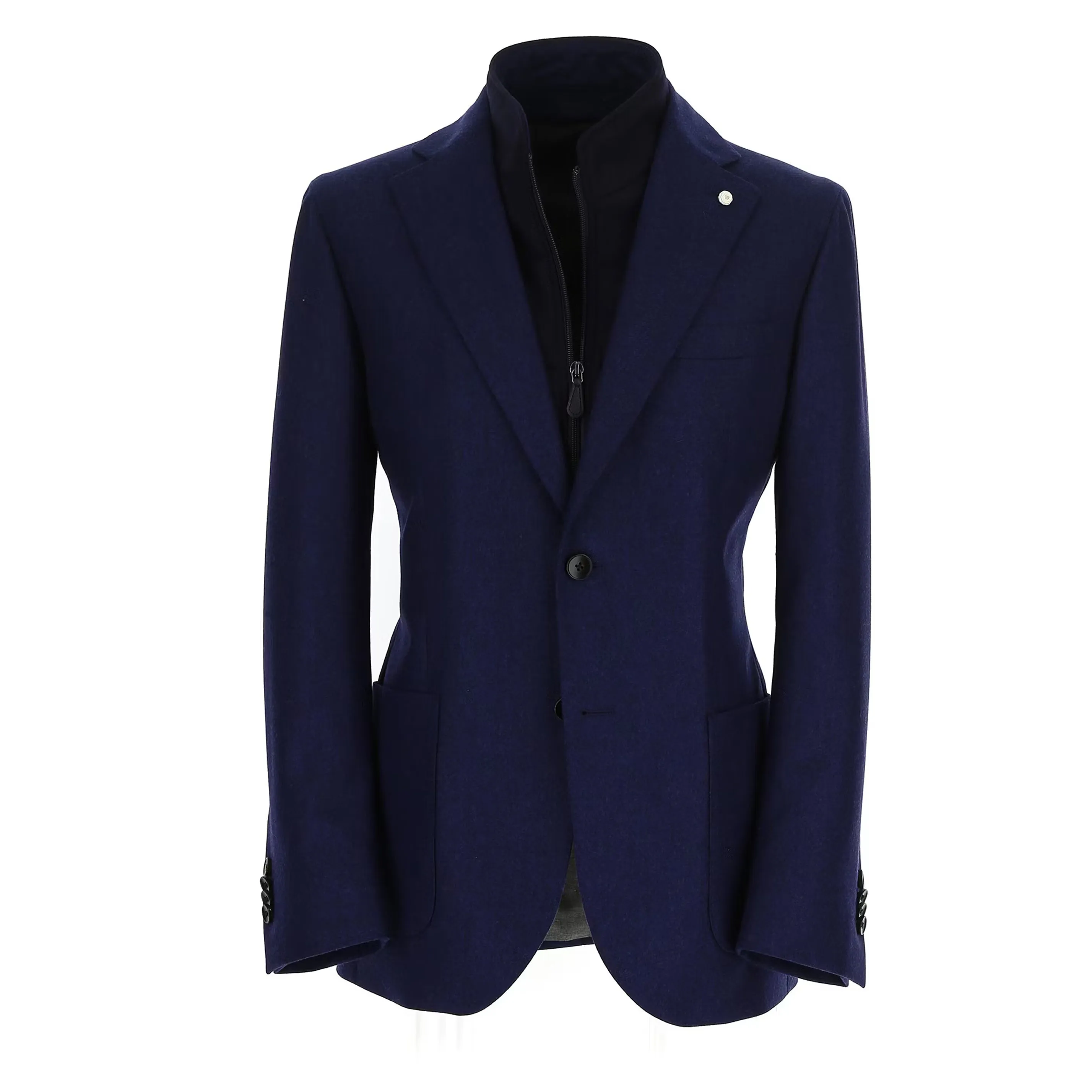 Royal Blue Solid Wool Hybrid Sport Jacket with Bib - Luigi Bianchi