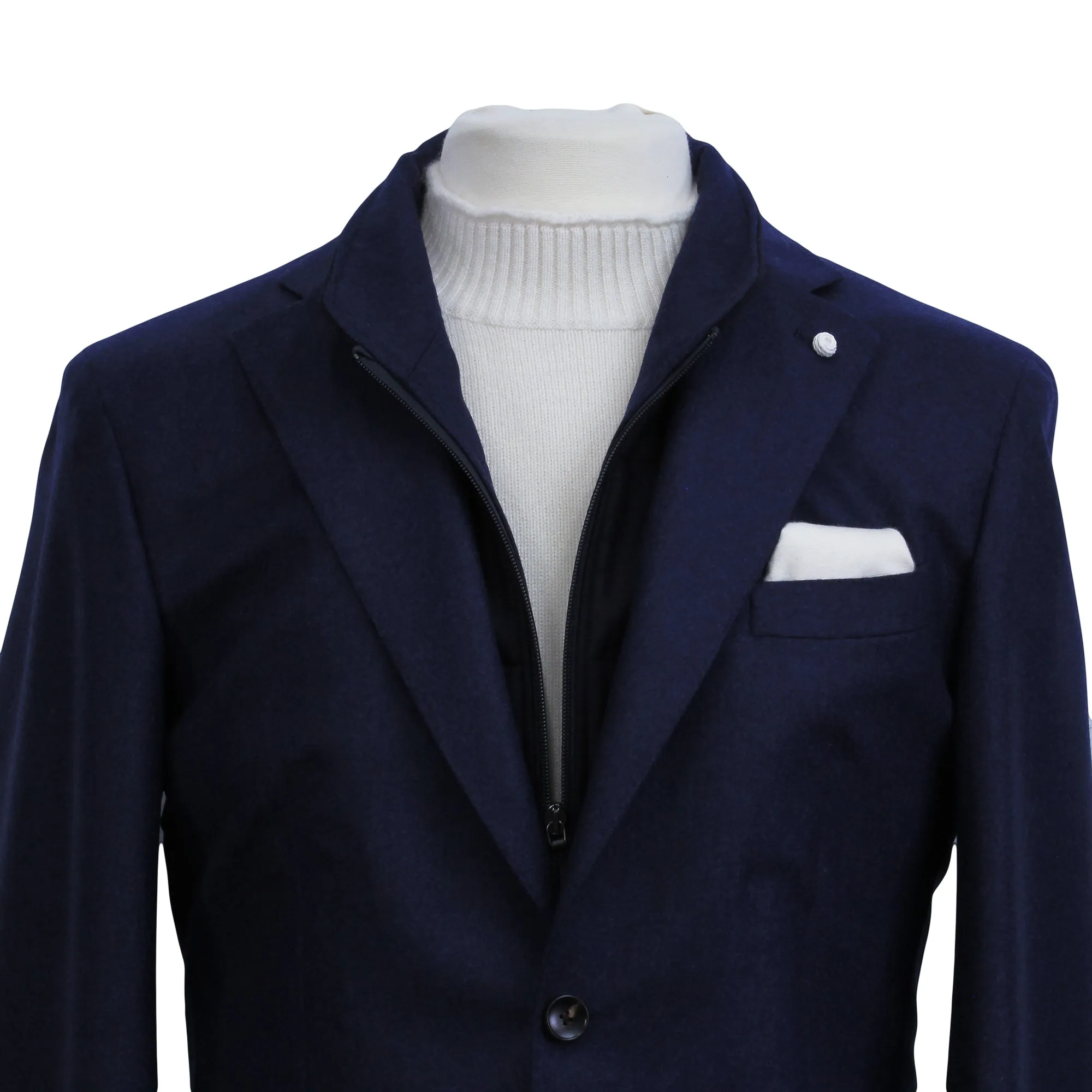 Royal Blue Solid Wool Hybrid Sport Jacket with Bib - Luigi Bianchi