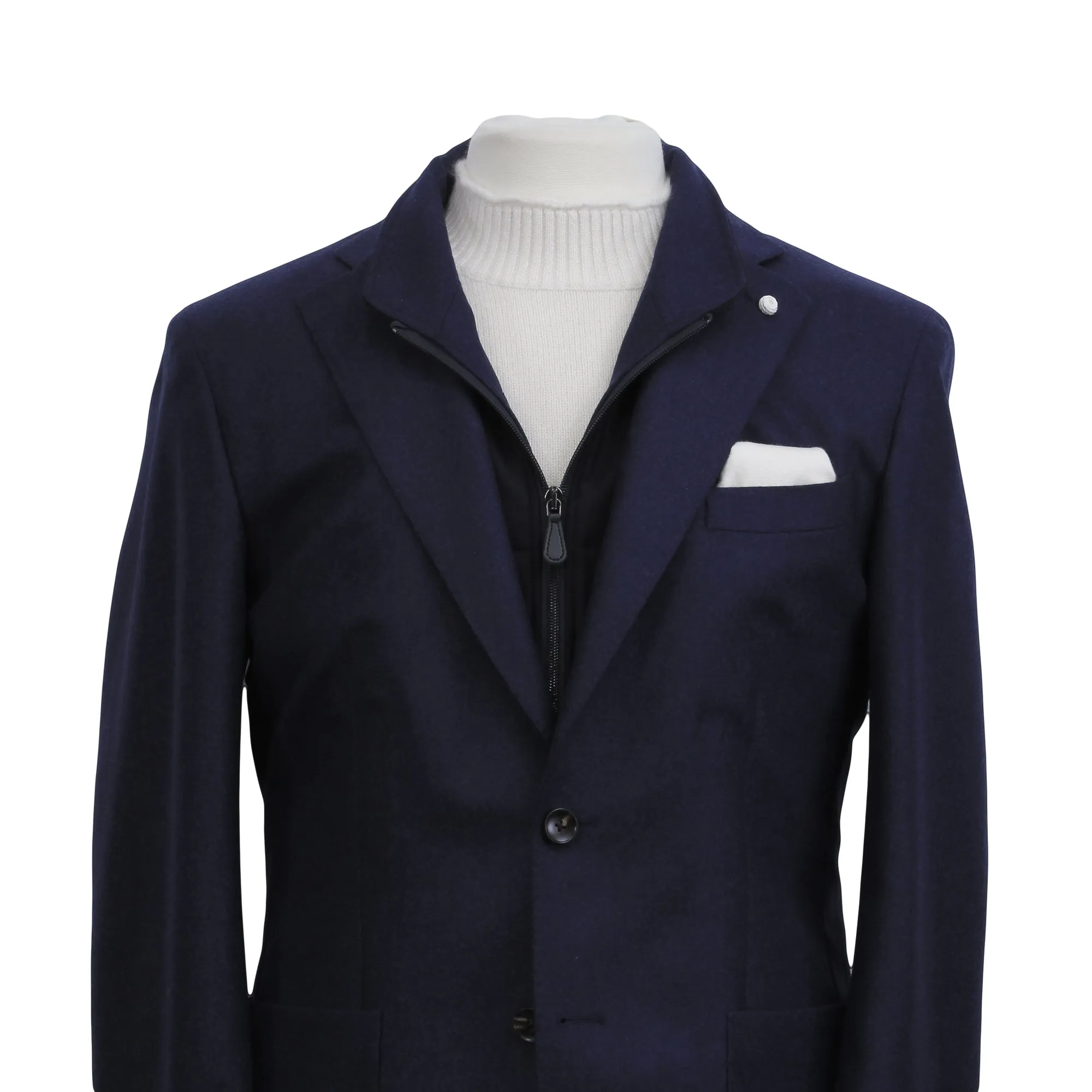 Royal Blue Solid Wool Hybrid Sport Jacket with Bib - Luigi Bianchi