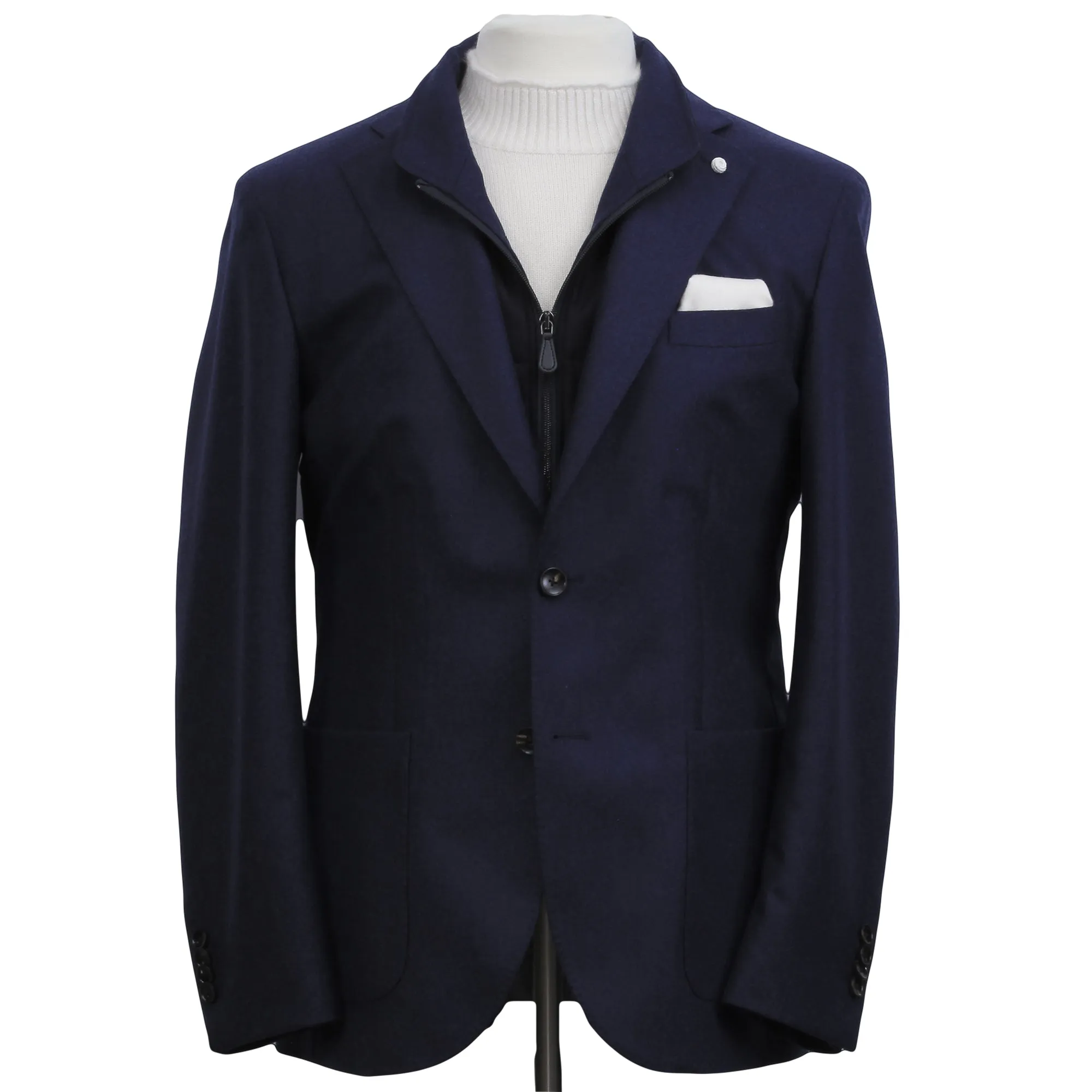 Royal Blue Solid Wool Hybrid Sport Jacket with Bib - Luigi Bianchi