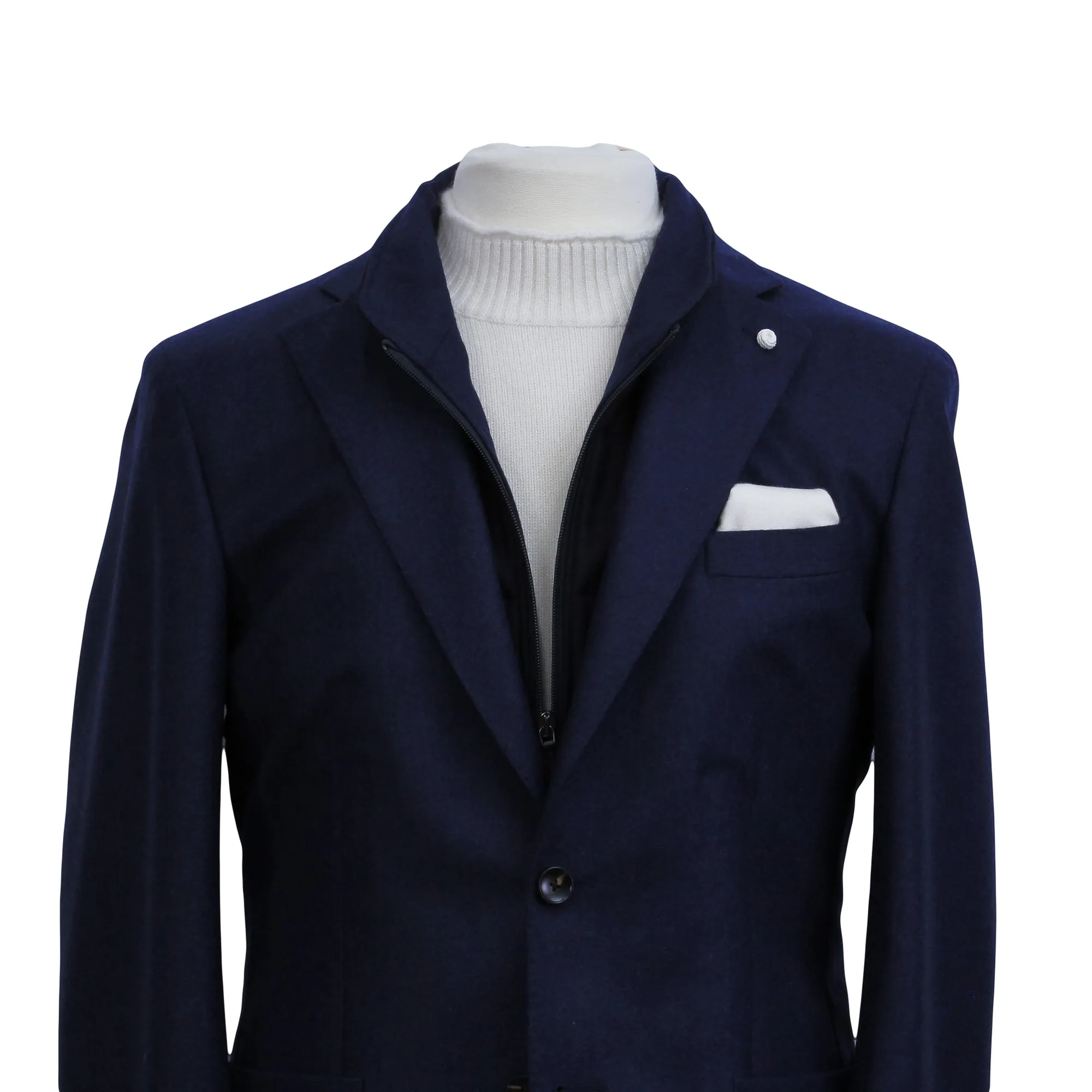 Royal Blue Solid Wool Hybrid Sport Jacket with Bib - Luigi Bianchi