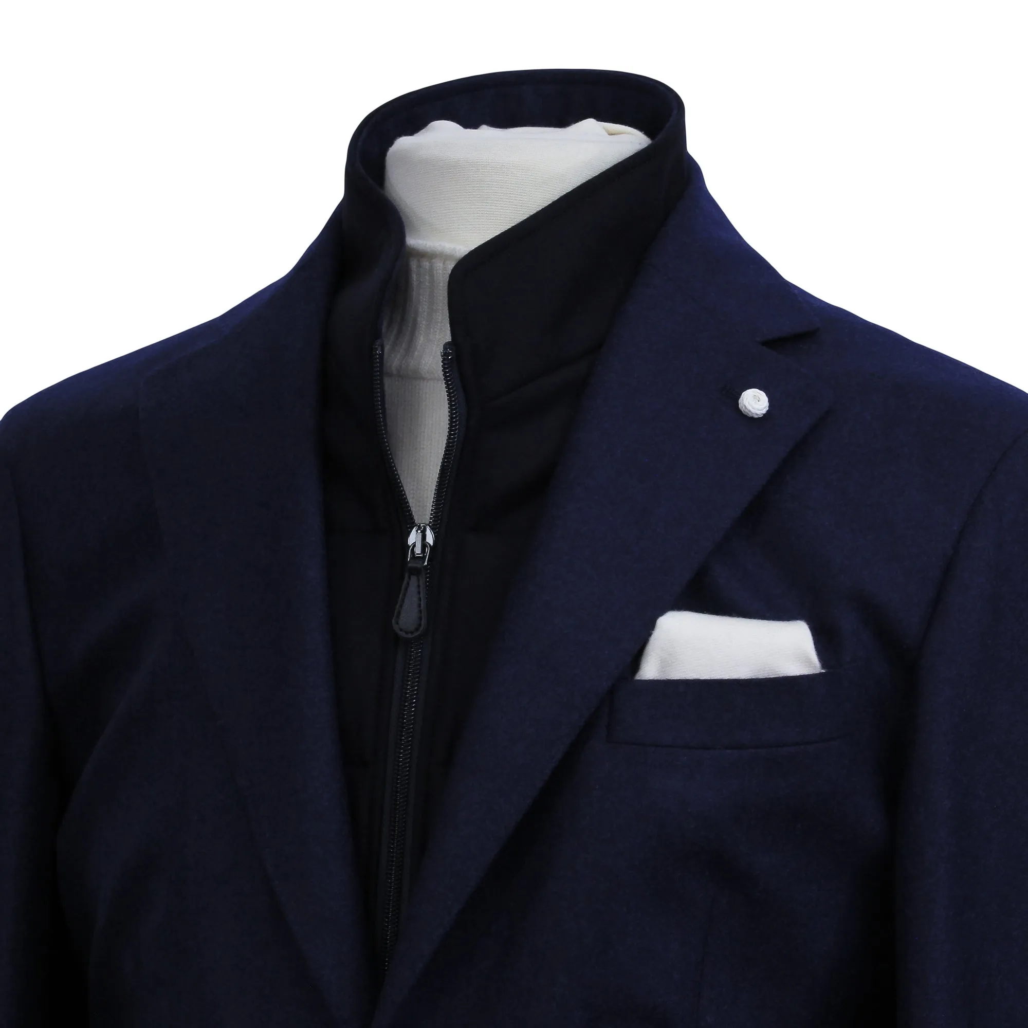 Royal Blue Solid Wool Hybrid Sport Jacket with Bib - Luigi Bianchi