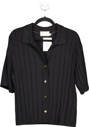 Sancia Black Ribbed Button-Up Cardigan UK S