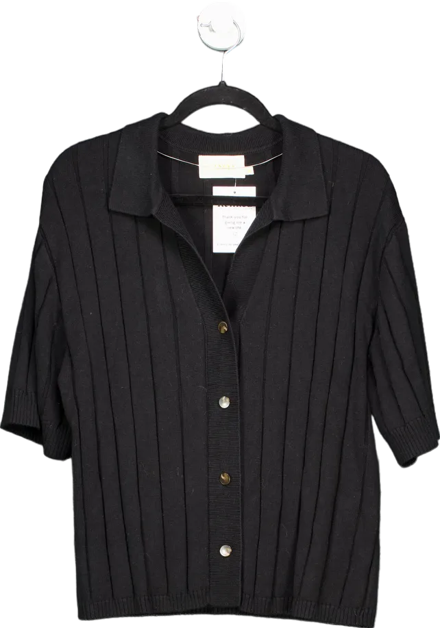 Sancia Black Ribbed Button-Up Cardigan UK S