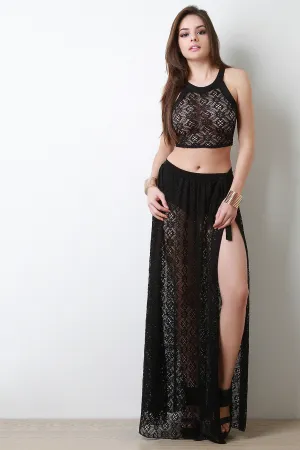 Self Tie Sheer Lace Maxi Skirt